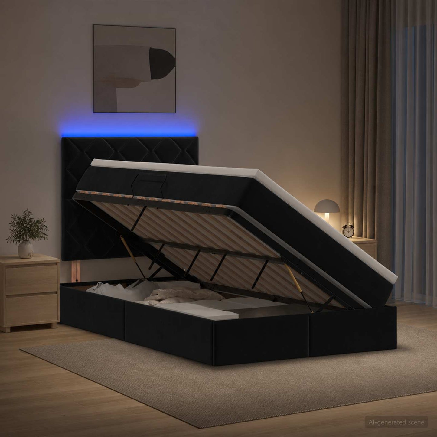 vidaXL LED Κρεβάτι αποθήκευσης με στρώμα Μαύρο 120 x 200 cm Βελούδο