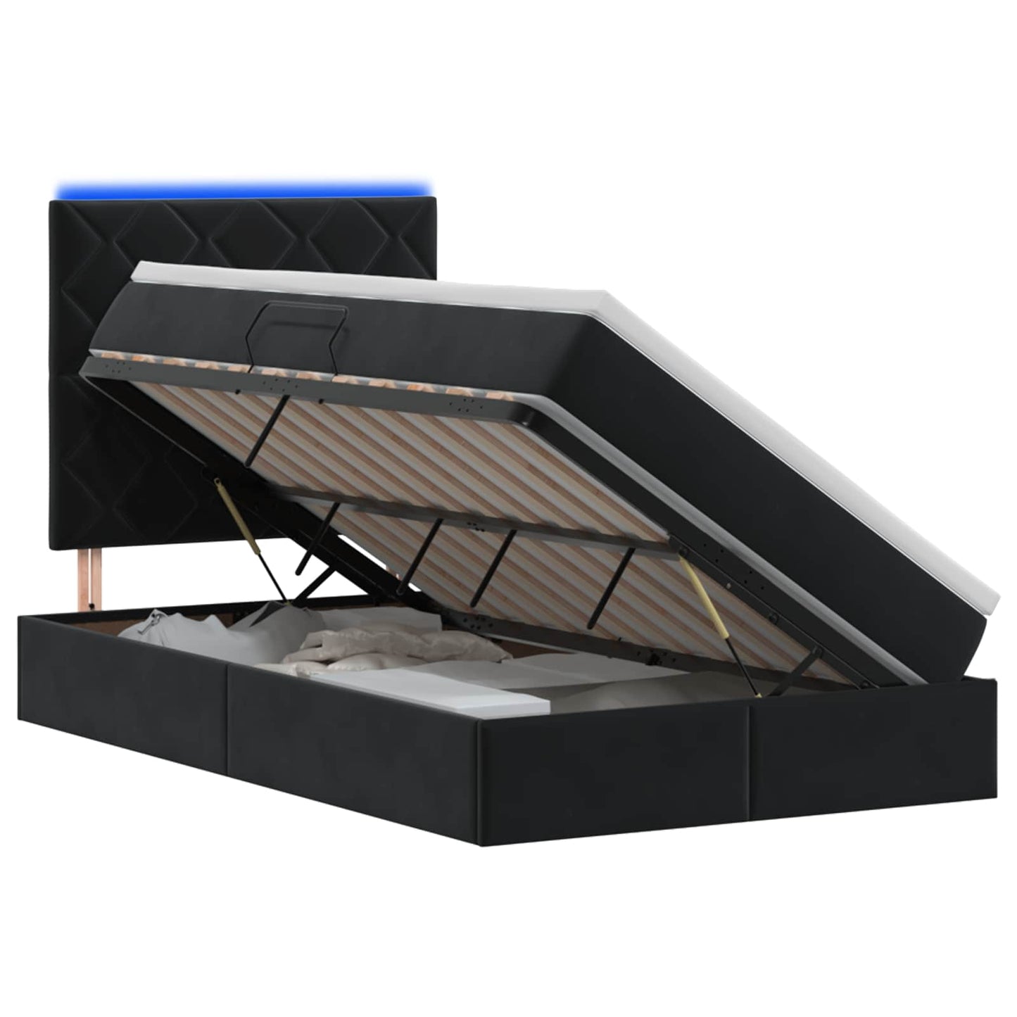 vidaXL LED Κρεβάτι αποθήκευσης με στρώμα Μαύρο 120 x 200 cm Βελούδο