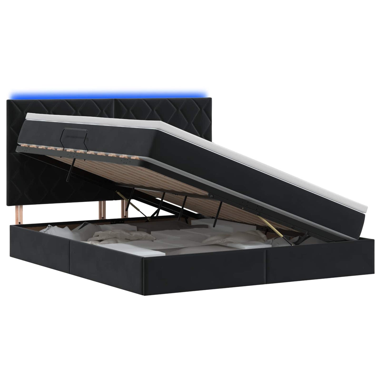 vidaXL LED Κρεβάτι αποθήκευσης με στρώμα Μαύρο 160 x 200 cm Βελούδο