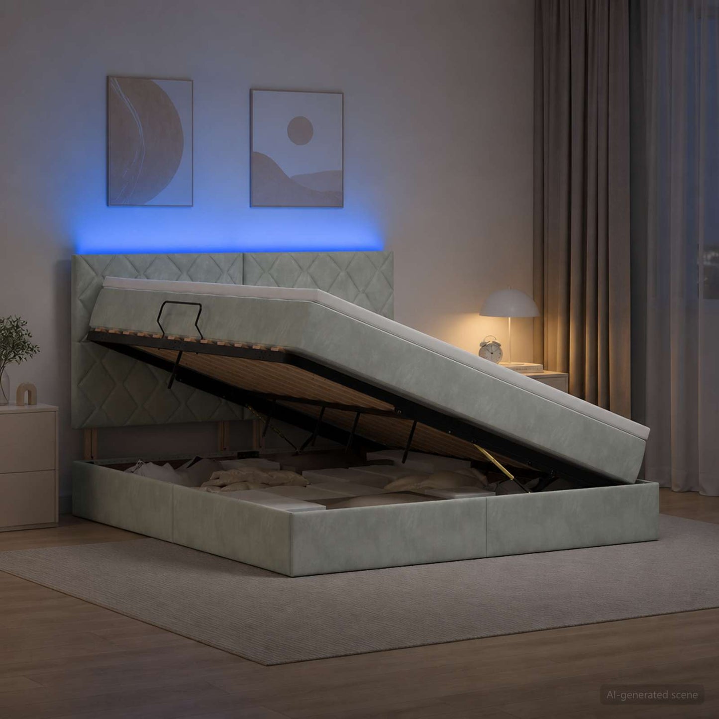 vidaXL LED Κρεβάτι αποθήκευσης με στρώμα Ανοιχτό γκρι 160 x 200 cm