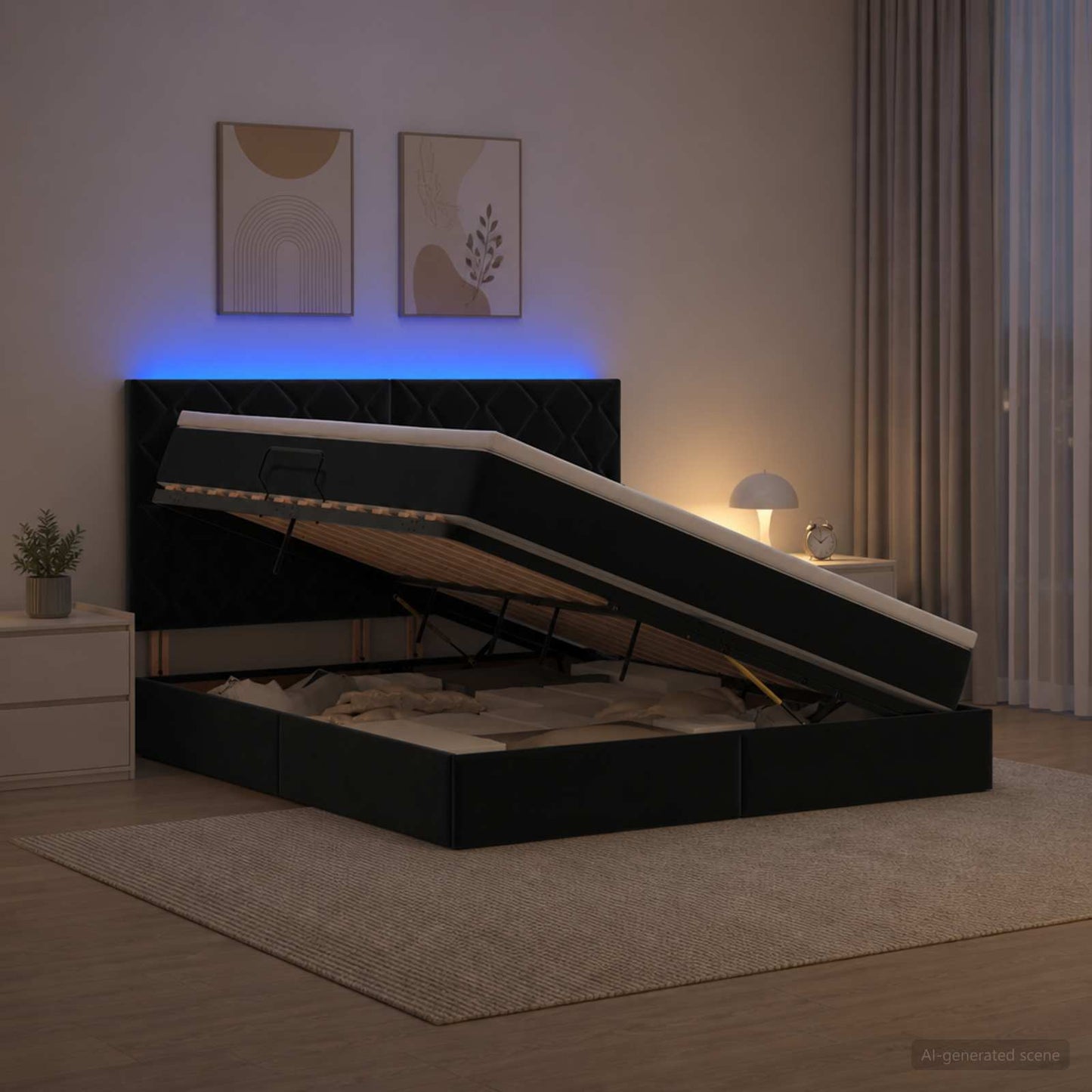 vidaXL LED Κρεβάτι αποθήκευσης με στρώμα Μαύρο 180 x 200 cm Βελούδο