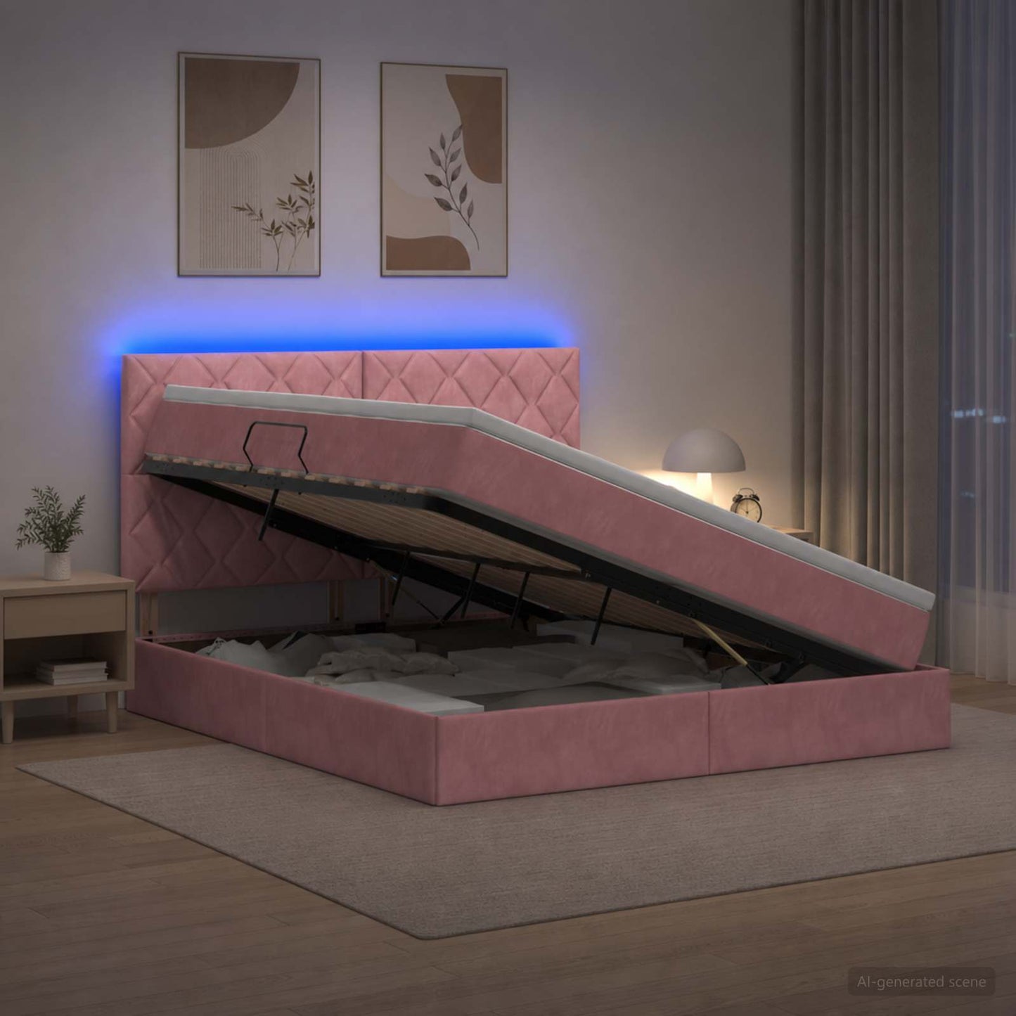vidaXL LED Κρεβάτι αποθήκευσης με στρώμα Ροζ 180 x 200 cm Βελούδο