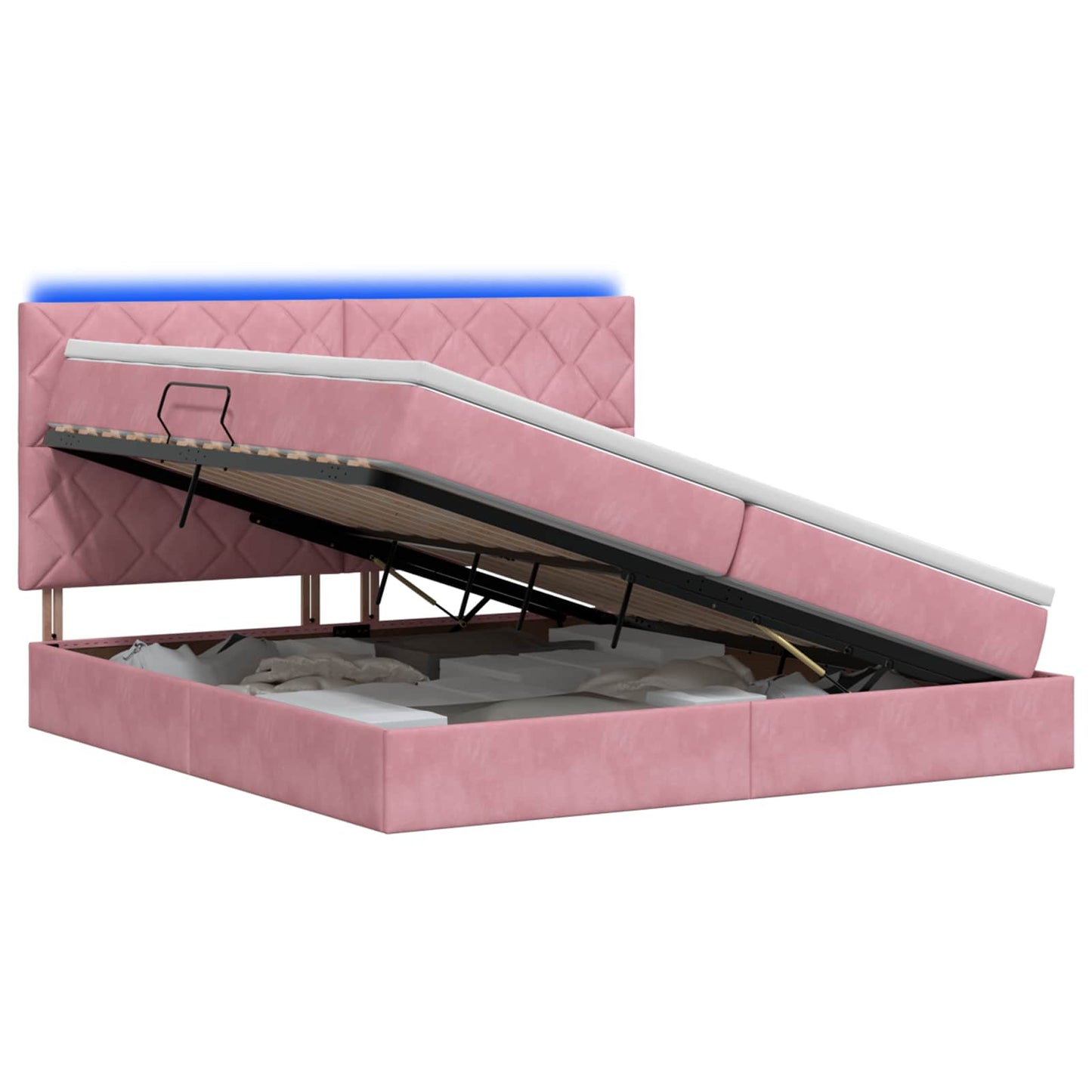 vidaXL LED Κρεβάτι αποθήκευσης με στρώμα Ροζ 200 x 200 cm Βελούδο