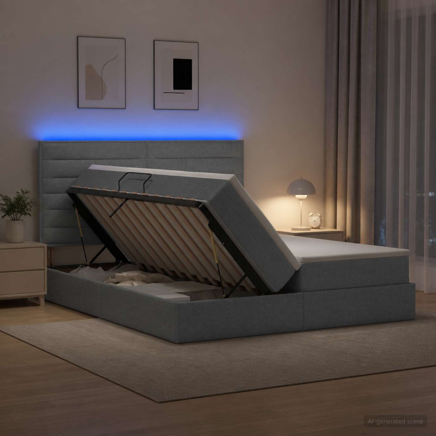 vidaXL LED Κρεβάτι αποθήκευσης με στρώμα Ανοιχτό γκρι 200 x 200 cm