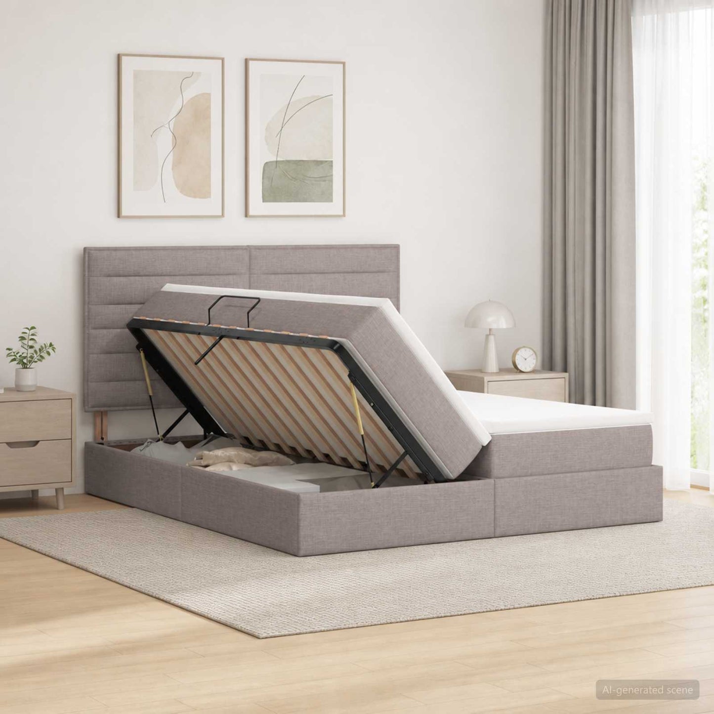 vidaXL LED Κρεβάτι αποθήκευσης με στρώμα Taupe 180 x 200 cm Ύφασμα