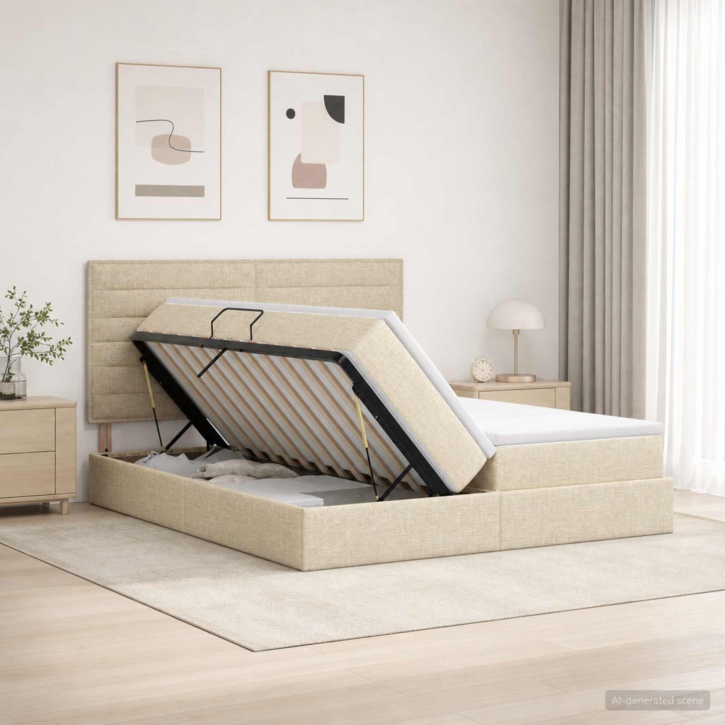 vidaXL Κρεβάτι Αποθήκης με κεφαλάρι Κρεμ 180 x 200 cm Ύφασμα