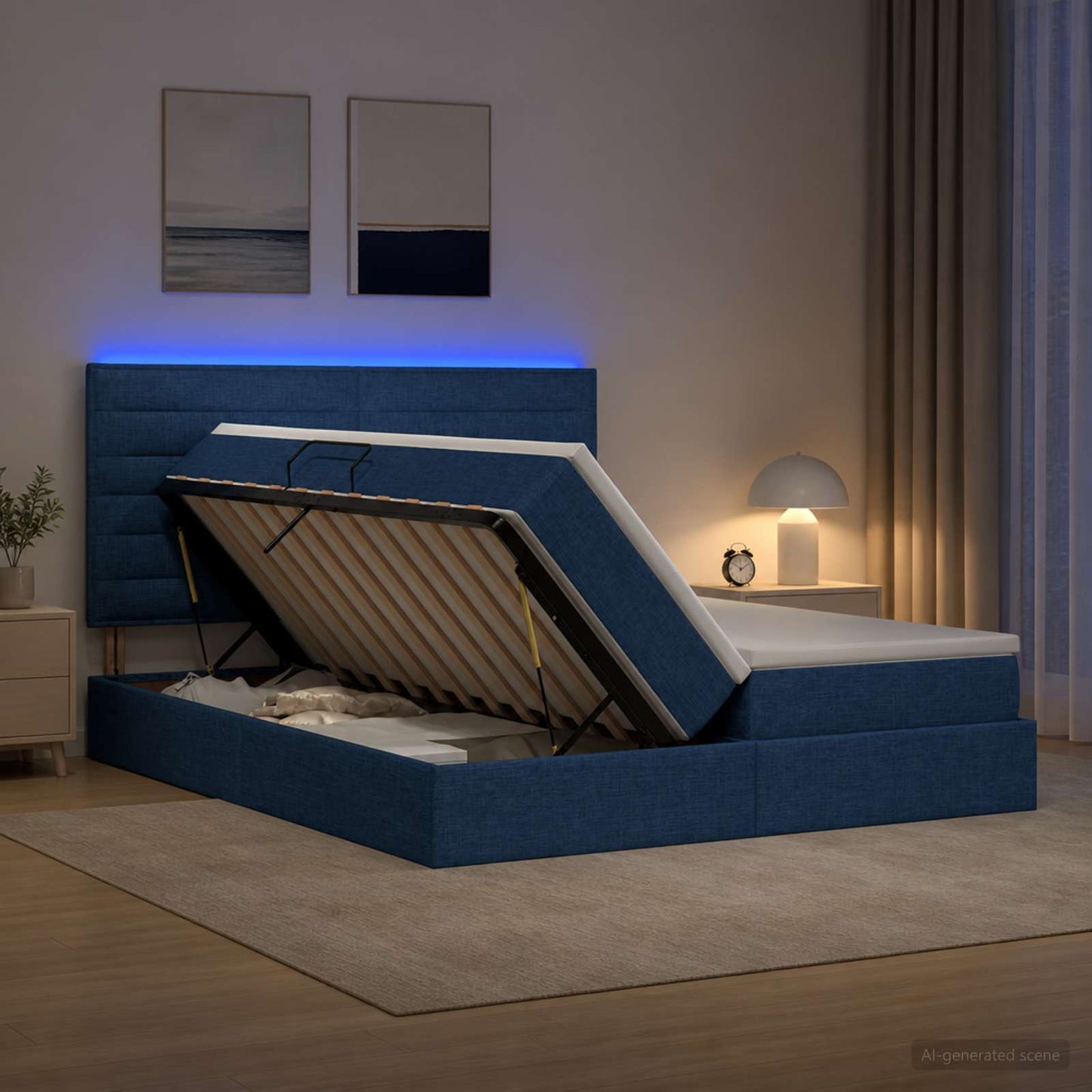 vidaXL LED Κρεβάτι αποθήκευσης με στρώμα Μπλε 180 x 200 cm Ύφασμα