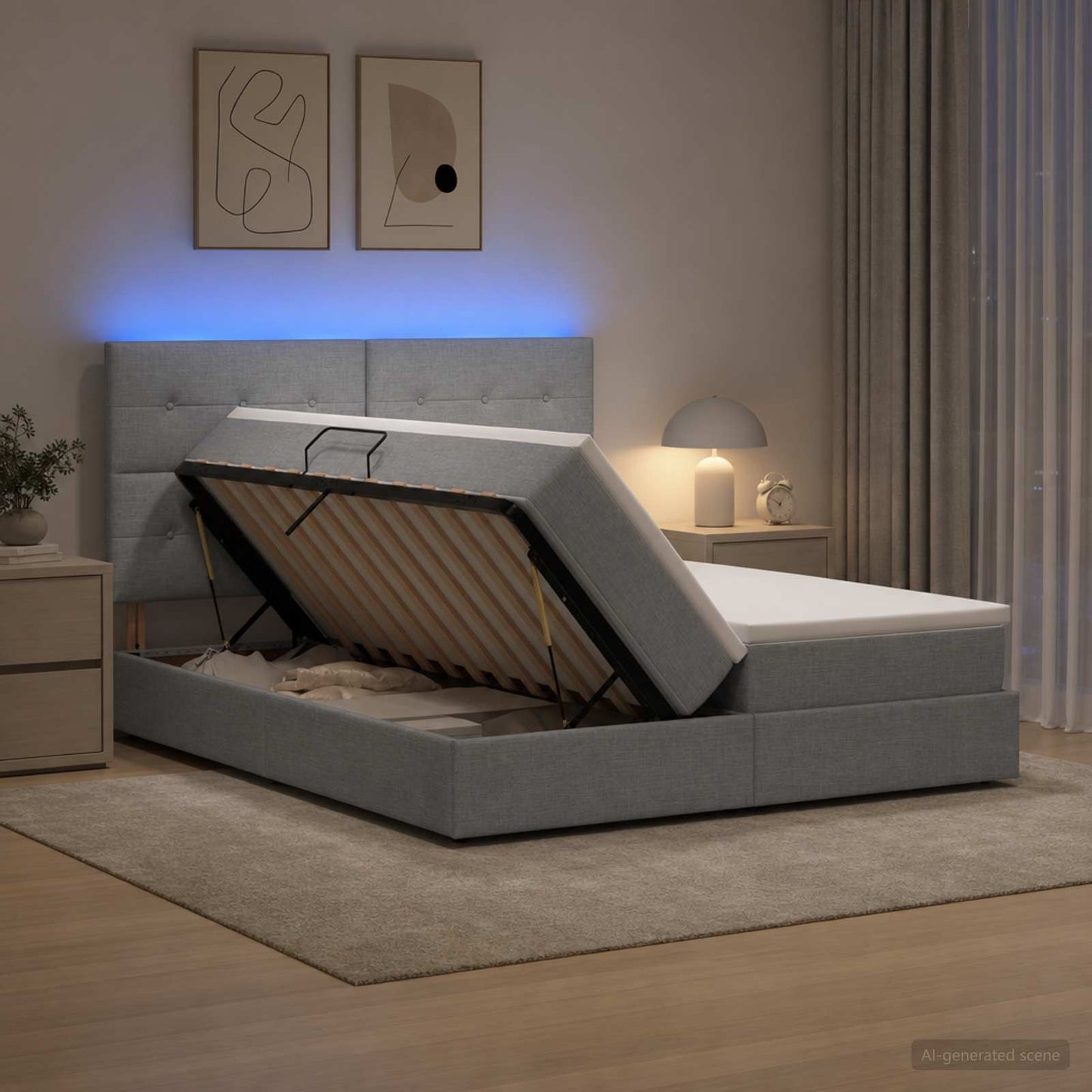 vidaXL LED Κρεβάτι αποθήκευσης με στρώμα Ανοιχτό γκρι 180 x 200 cm
