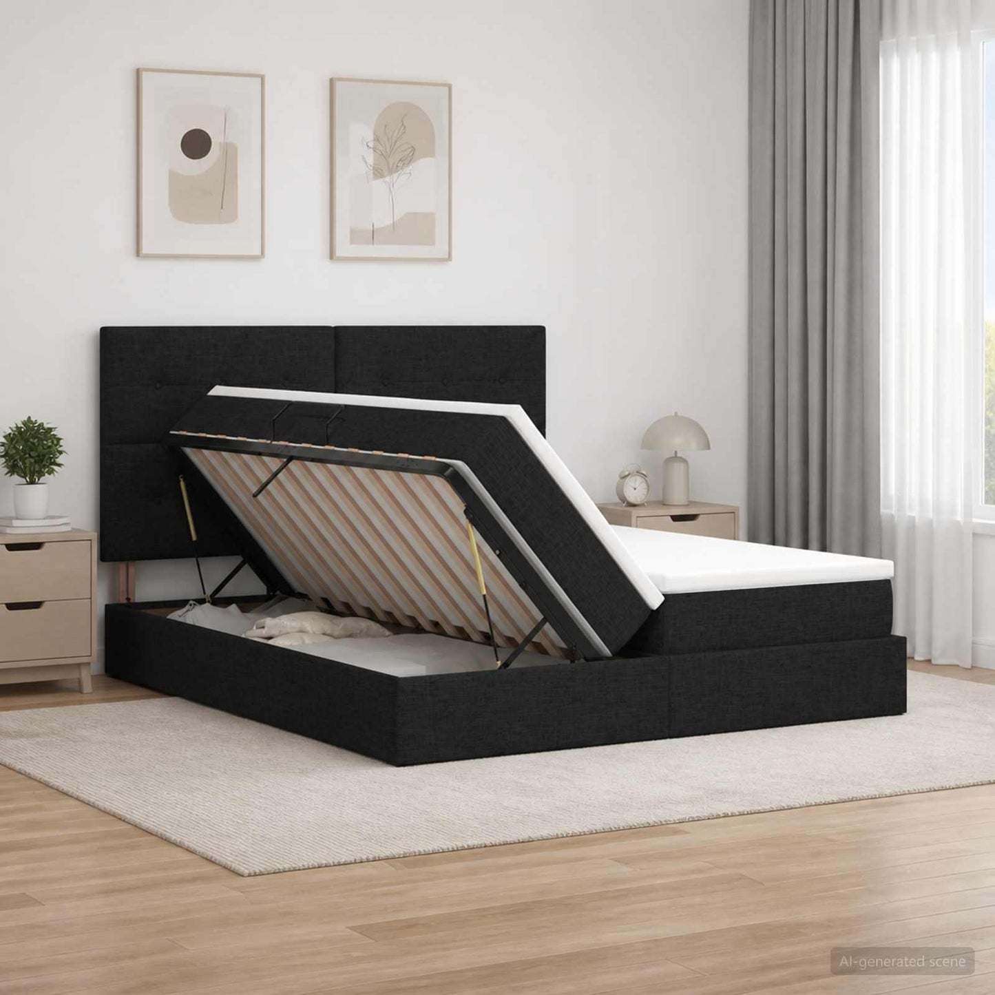 vidaXL Κρεβάτι Αποθήκης με κεφαλάρι Μαύρο 200 x 200 cm Ύφασμα