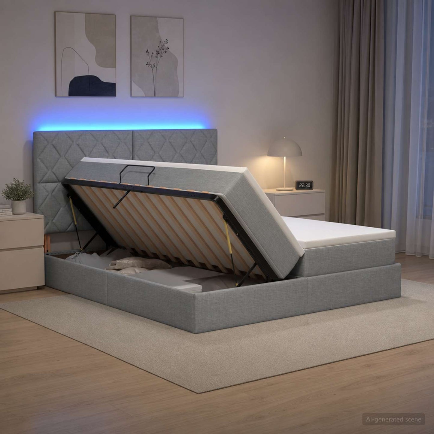 vidaXL LED Κρεβάτι αποθήκευσης με στρώμα Ανοιχτό γκρι 180 x 200 cm