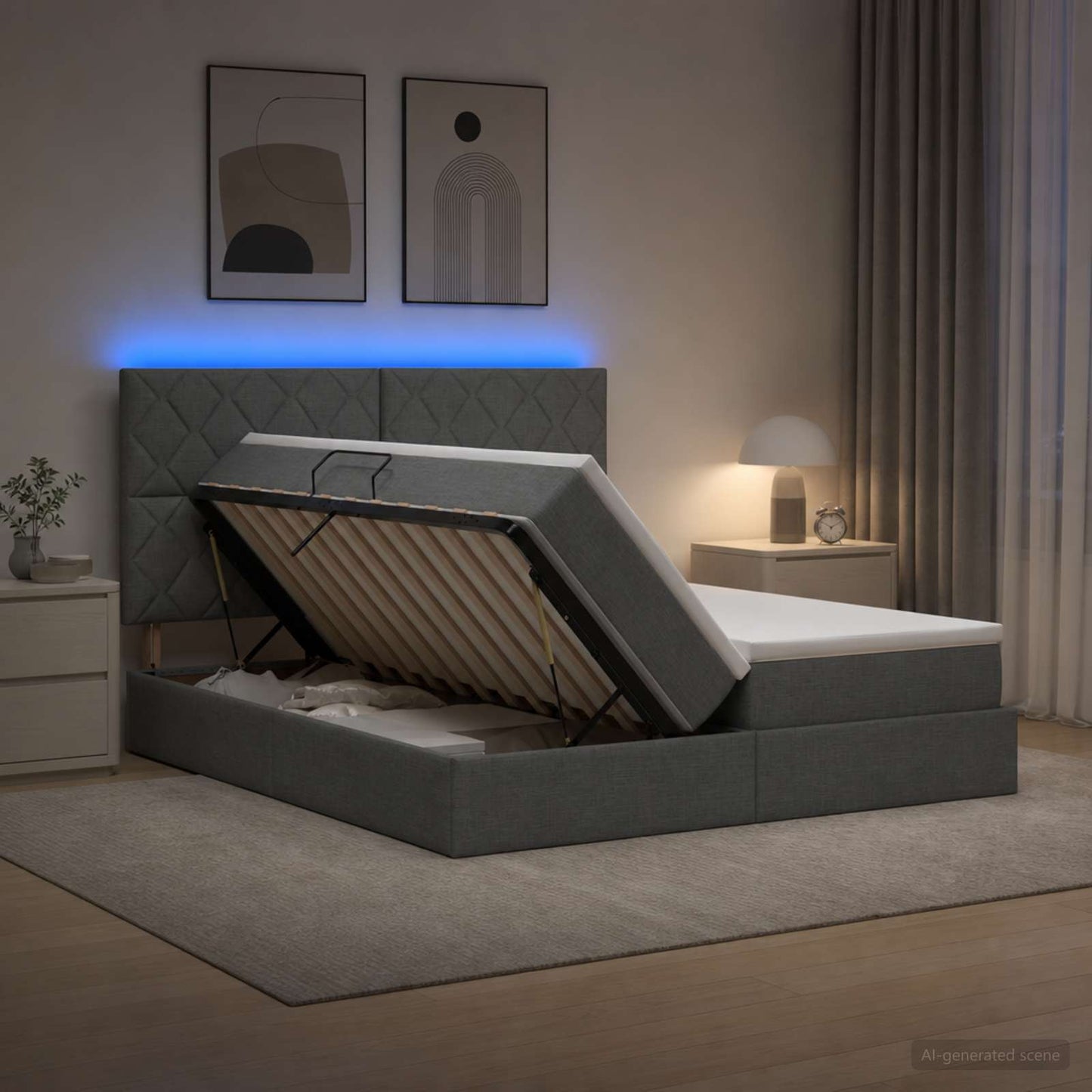 vidaXL LED Κρεβάτι αποθήκευσης με στρώμα Σκούρο Γκρι 200 x 200 cm
