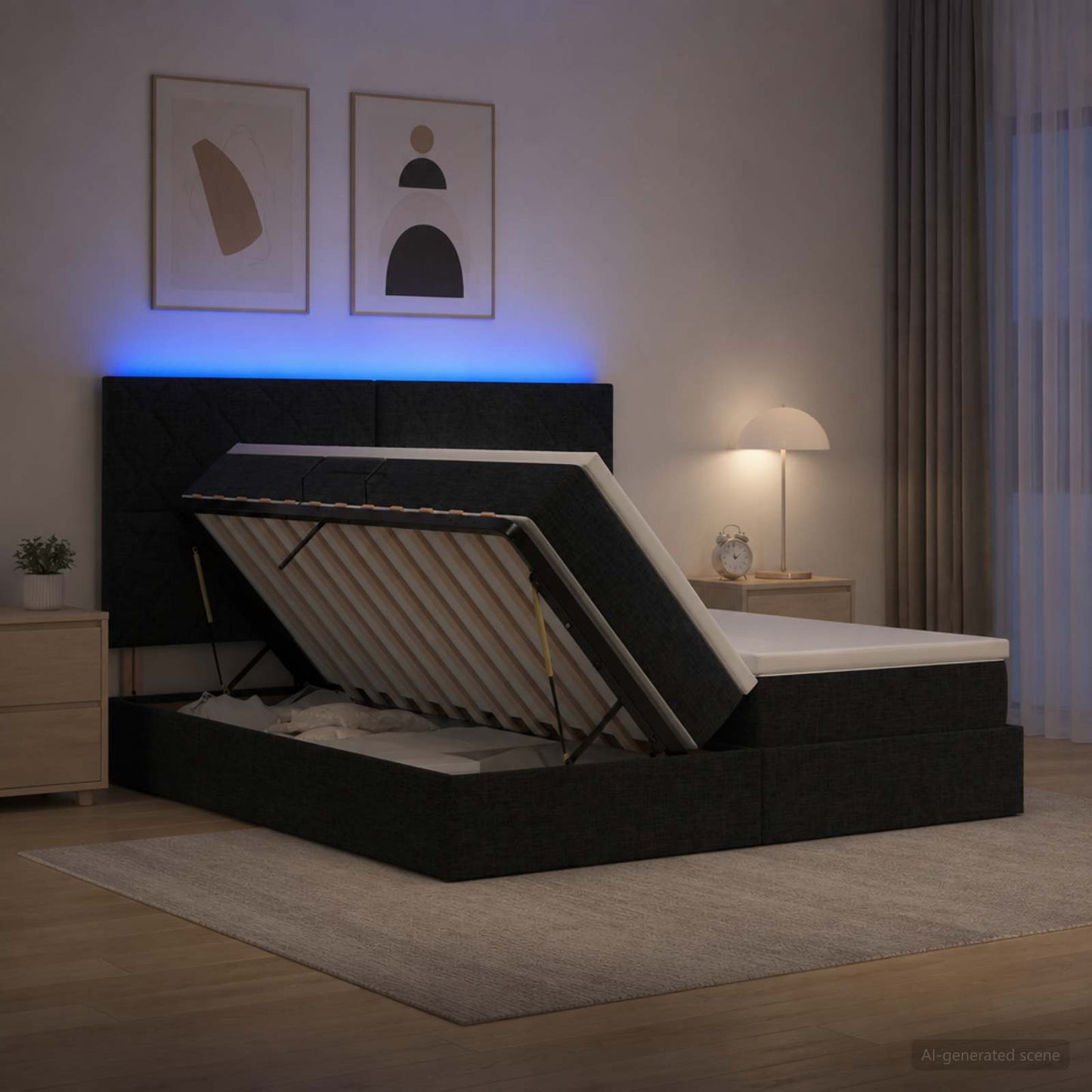 vidaXL LED Κρεβάτι αποθήκευσης με στρώμα Μαύρο 180 x 200 cm Ύφασμα