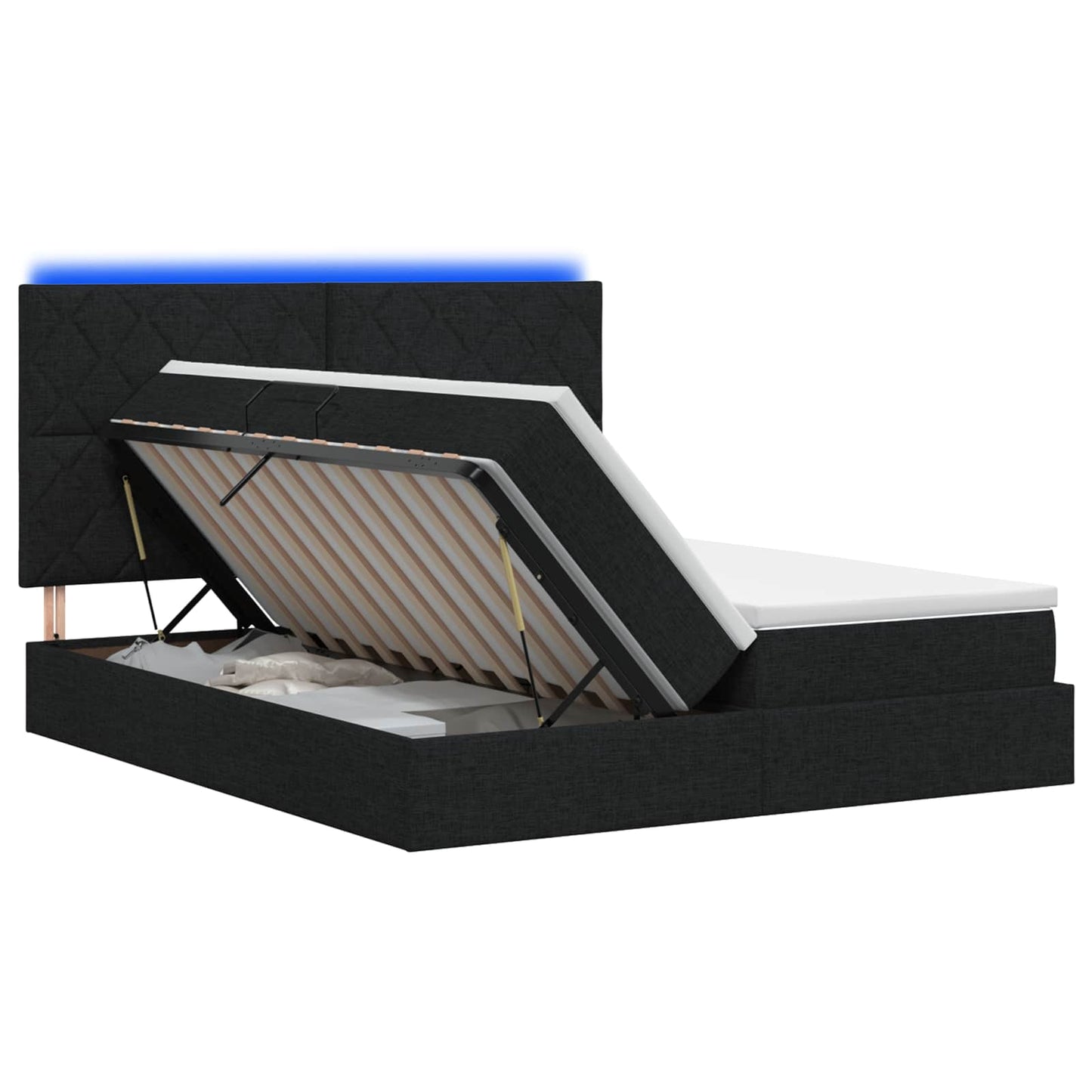 vidaXL LED Κρεβάτι αποθήκευσης με στρώμα Μαύρο 180 x 200 cm Ύφασμα