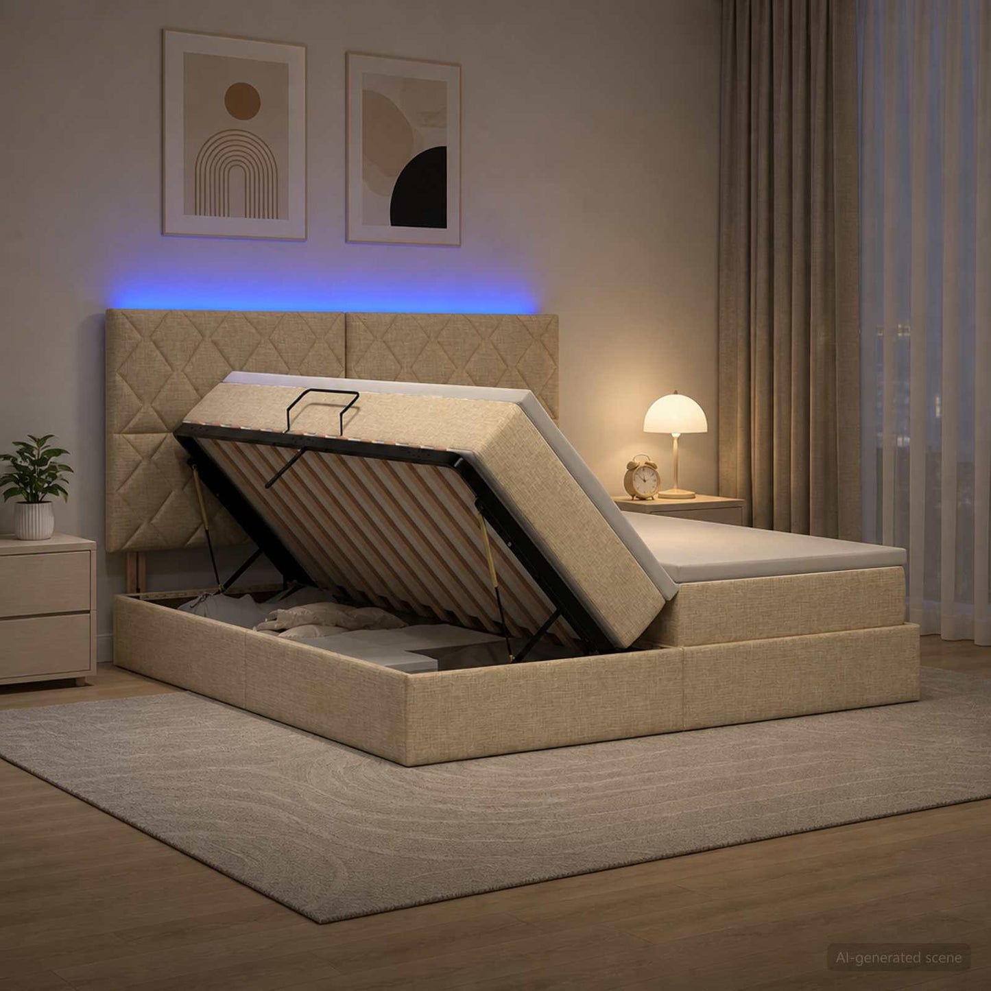 vidaXL LED Κρεβάτι αποθήκευσης με στρώμα Κρεμ 180 x 200 cm Ύφασμα