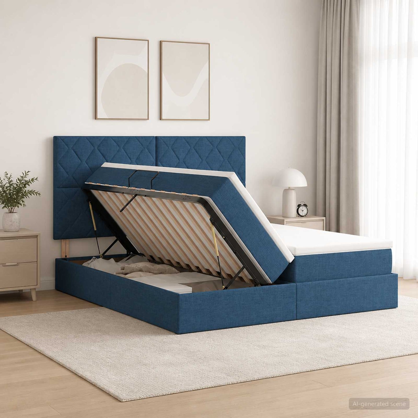 vidaXL Κρεβάτι Αποθήκης με κεφαλάρι Μπλε 180 x 200 cm Ύφασμα