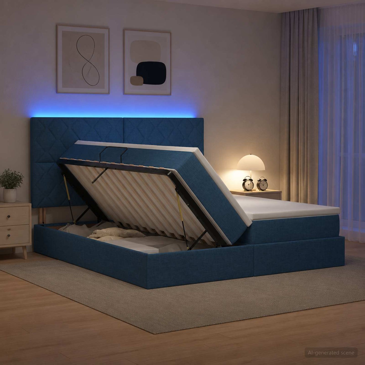 vidaXL LED Κρεβάτι αποθήκευσης με στρώμα Μπλε 180 x 200 cm Ύφασμα