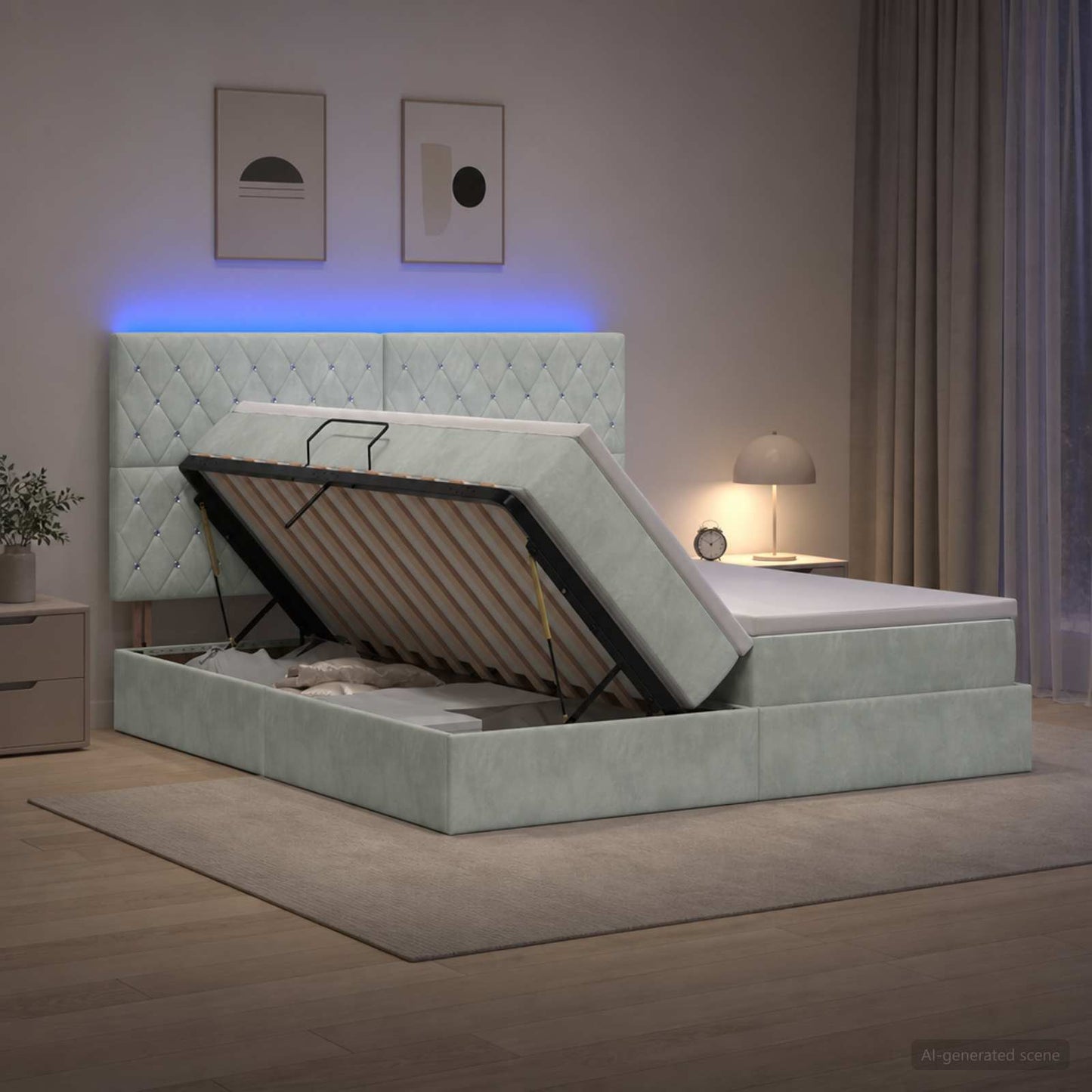 vidaXL LED Κρεβάτι αποθήκευσης με στρώμα Ανοιχτό γκρι 180 x 200 cm
