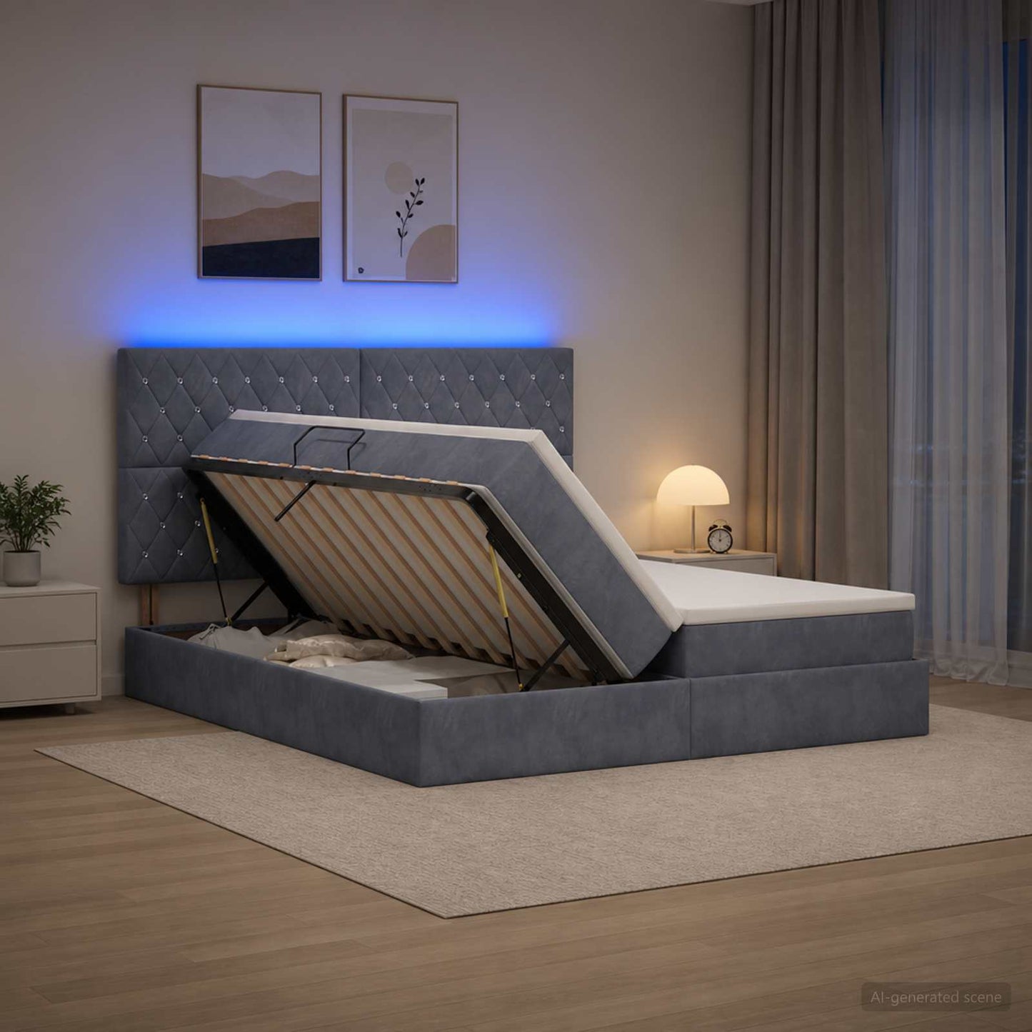 vidaXL LED Κρεβάτι αποθήκευσης με στρώμα Σκούρο Γκρι 180 x 200 cm