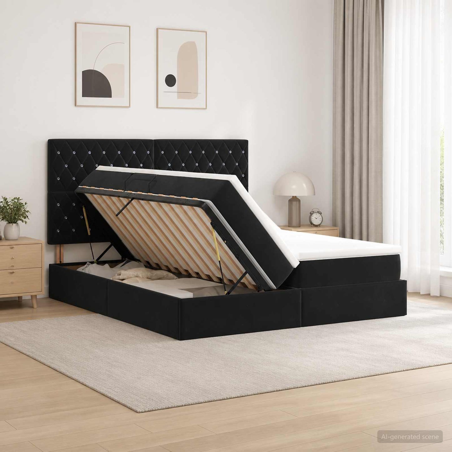 vidaXL Κρεβάτι Αποθήκης με κεφαλάρι Μαύρο 180 x 200 cm Βελούδο