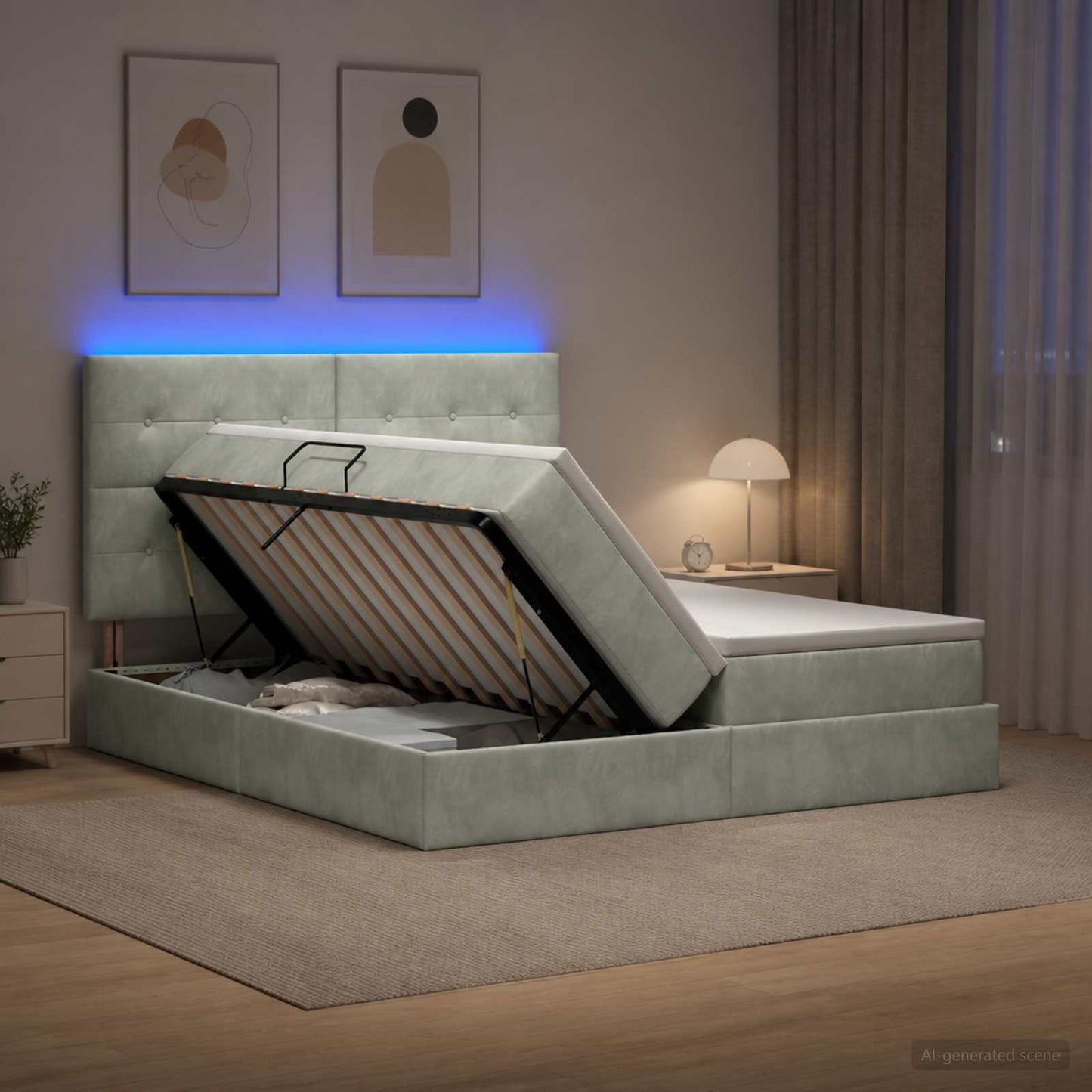 vidaXL LED Κρεβάτι αποθήκευσης με στρώμα Ανοιχτό γκρι 180 x 200 cm