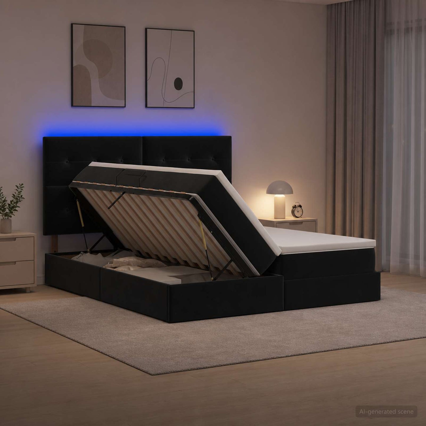 vidaXL LED Κρεβάτι αποθήκευσης με στρώμα Μαύρο 180 x 200 cm Βελούδο