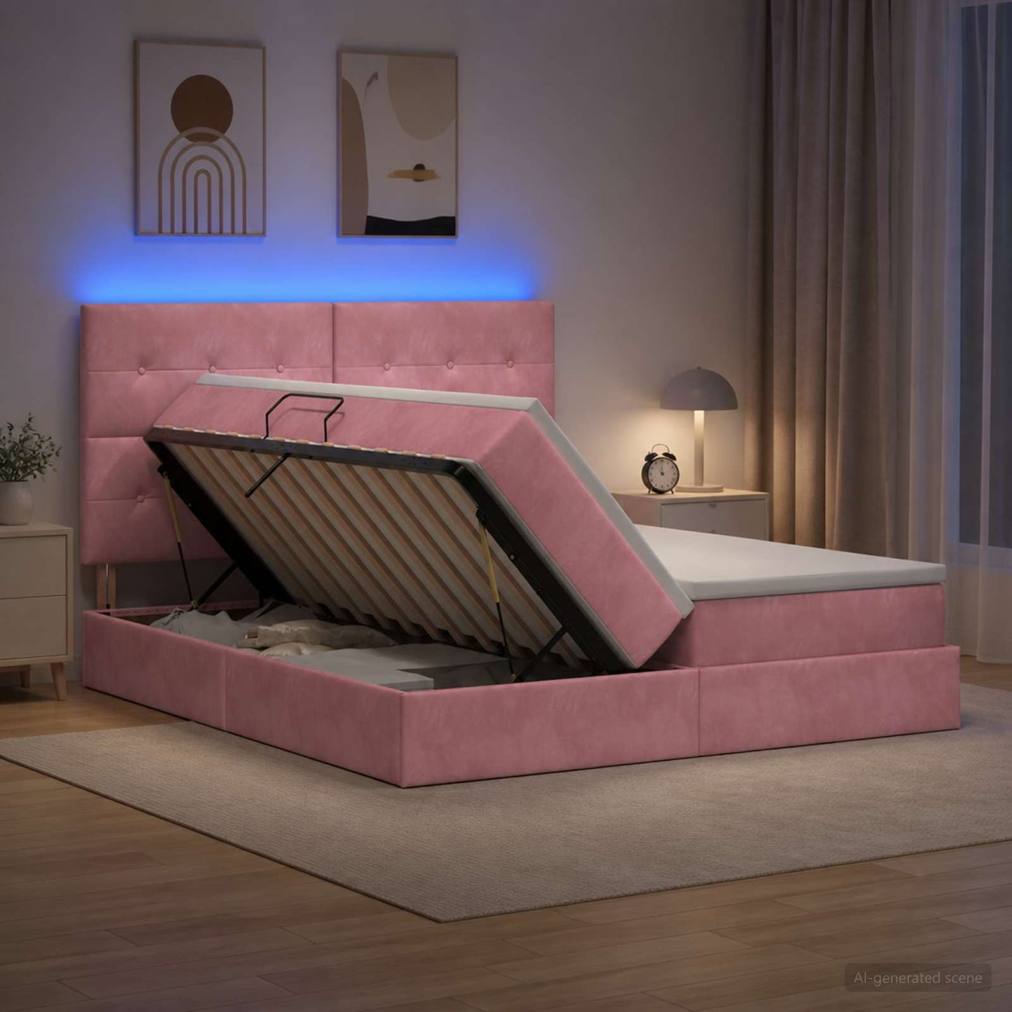 vidaXL LED Κρεβάτι αποθήκευσης με στρώμα Ροζ 180 x 200 cm Βελούδο