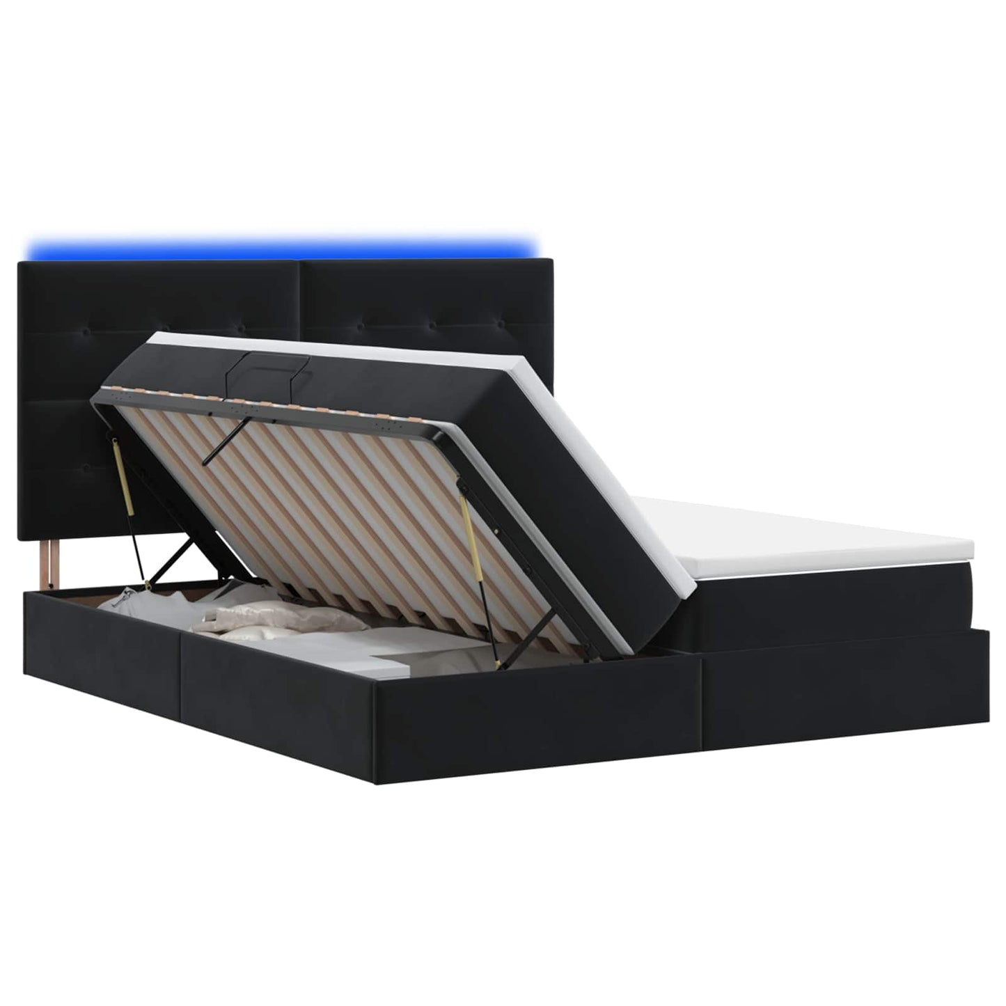 vidaXL LED Κρεβάτι αποθήκευσης με στρώμα Μαύρο 200 x 200 cm Βελούδο