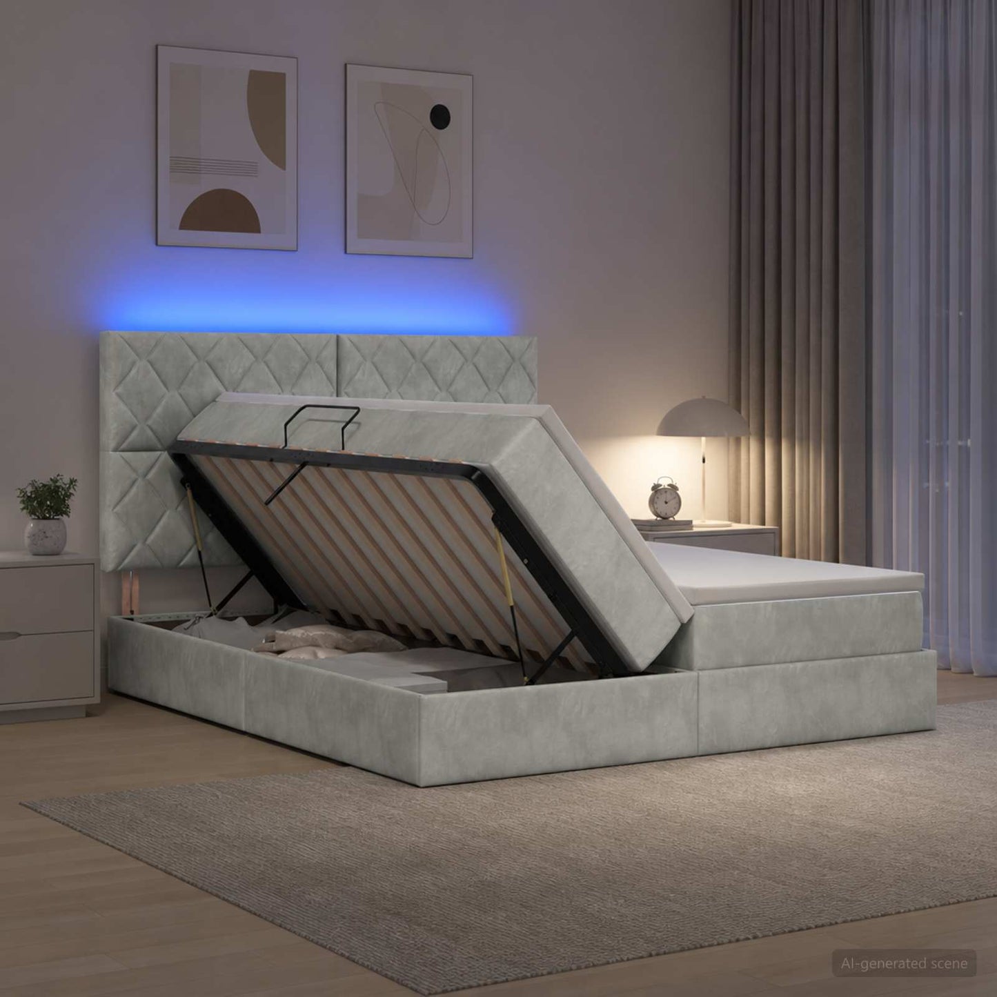 vidaXL LED Κρεβάτι αποθήκευσης με στρώμα Ανοιχτό γκρι 200 x 200 cm