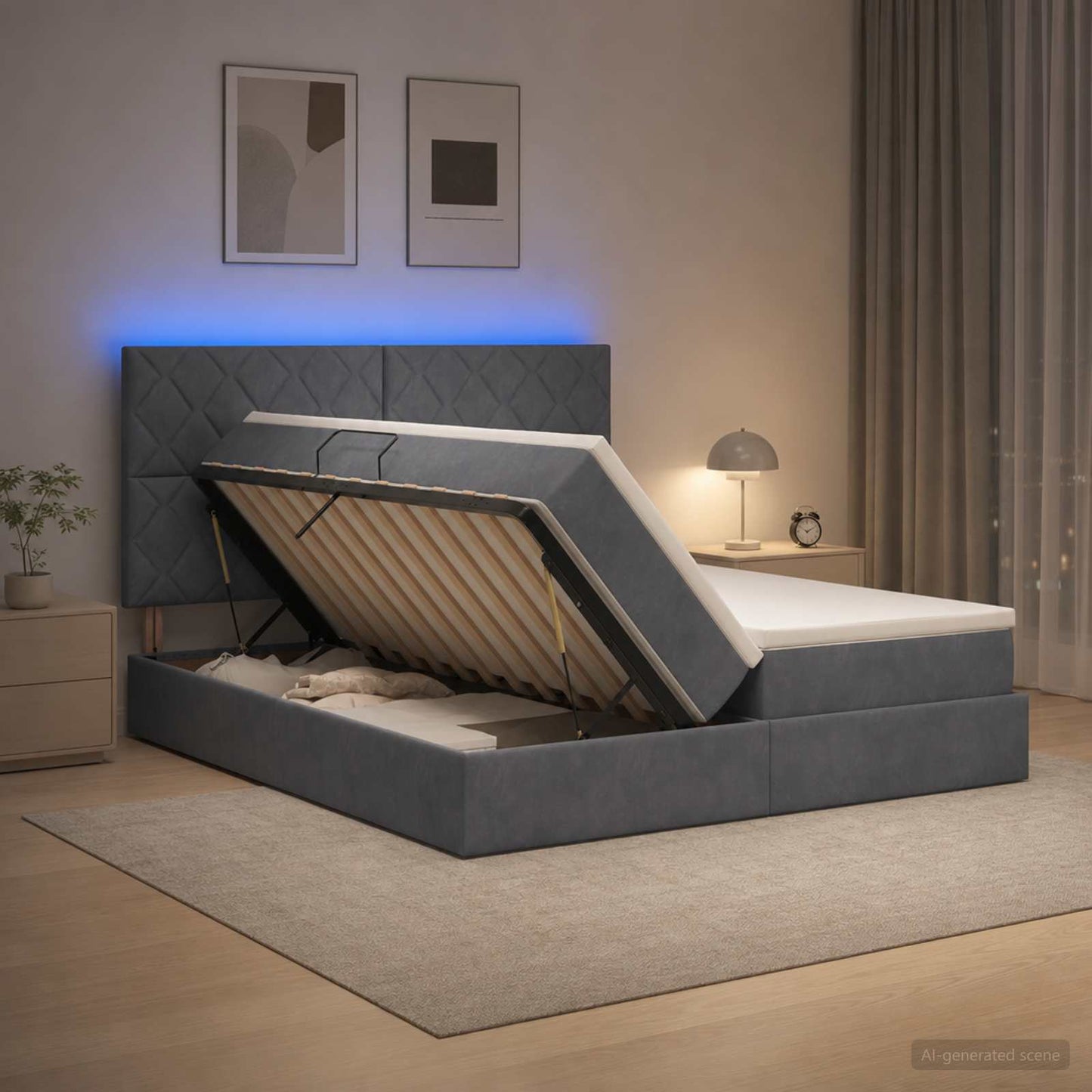 vidaXL LED Κρεβάτι αποθήκευσης με στρώμα Σκούρο Γκρι 180 x 200 cm