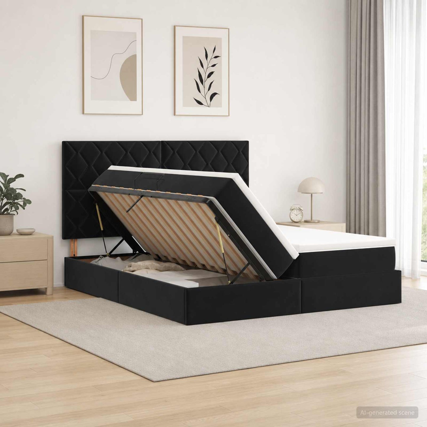 vidaXL Κρεβάτι Αποθήκης με κεφαλάρι Μαύρο 200 x 200 cm Βελούδο