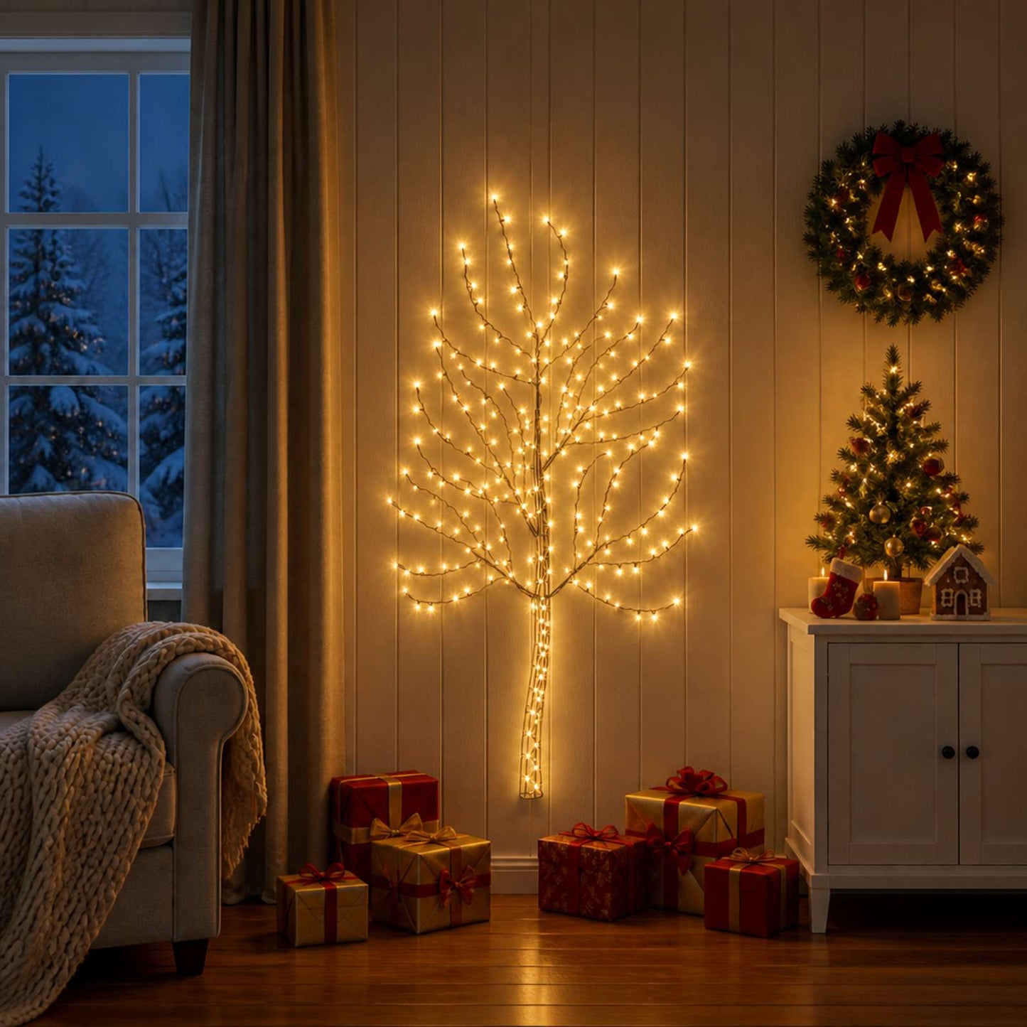 vidaXL LED χριστουγεννιάτικο δέντρο τοίχου 150 εκ. 140 LED Θερμό λευκό