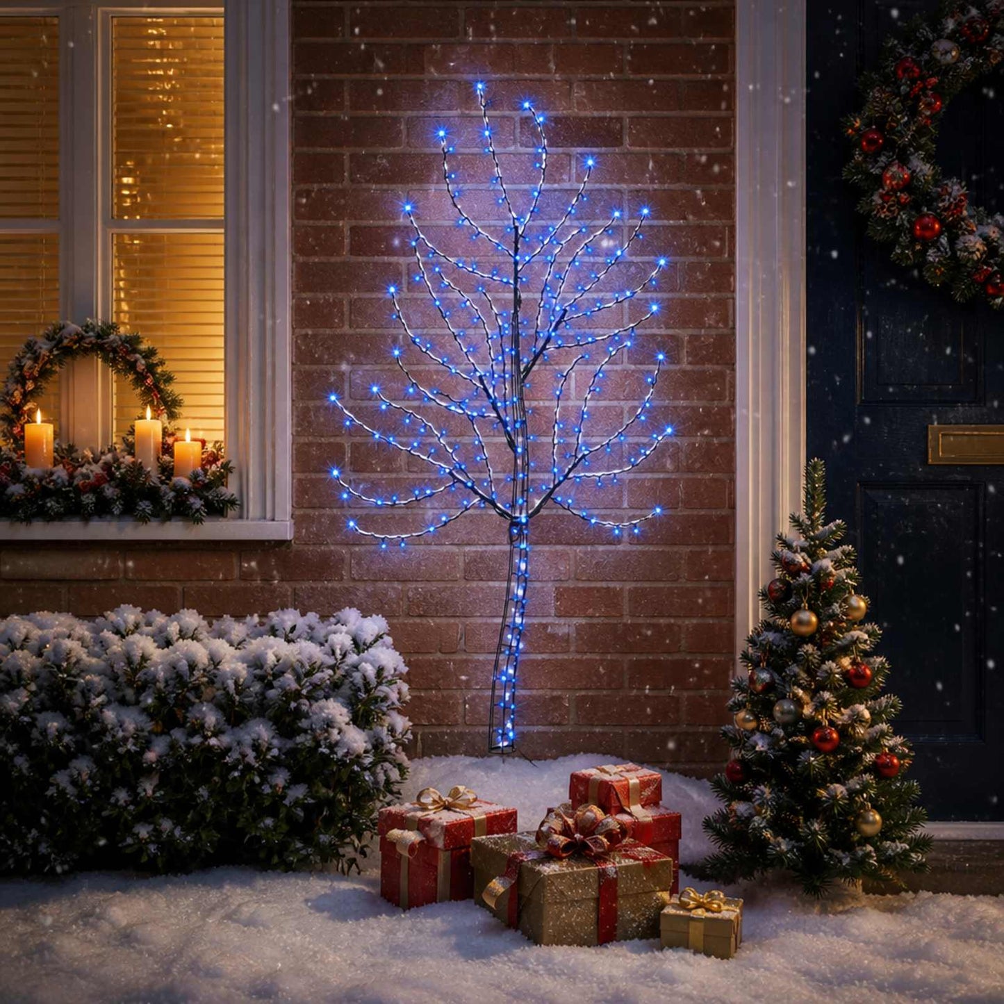 vidaXL LED χριστουγεννιάτικο δέντρο τοίχου 150 εκ. 140 LED Μπλε Ατσάλι