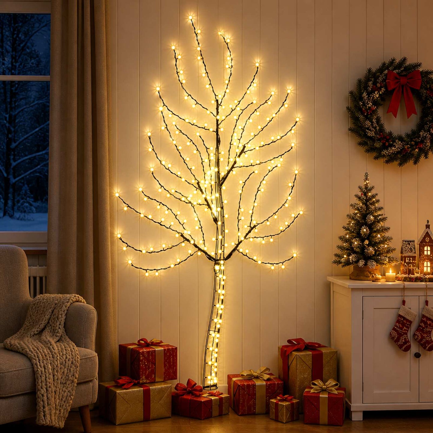 vidaXL LED χριστουγεννιάτικο δέντρο τοίχου 180 εκ. 200 LED Θερμό λευκό