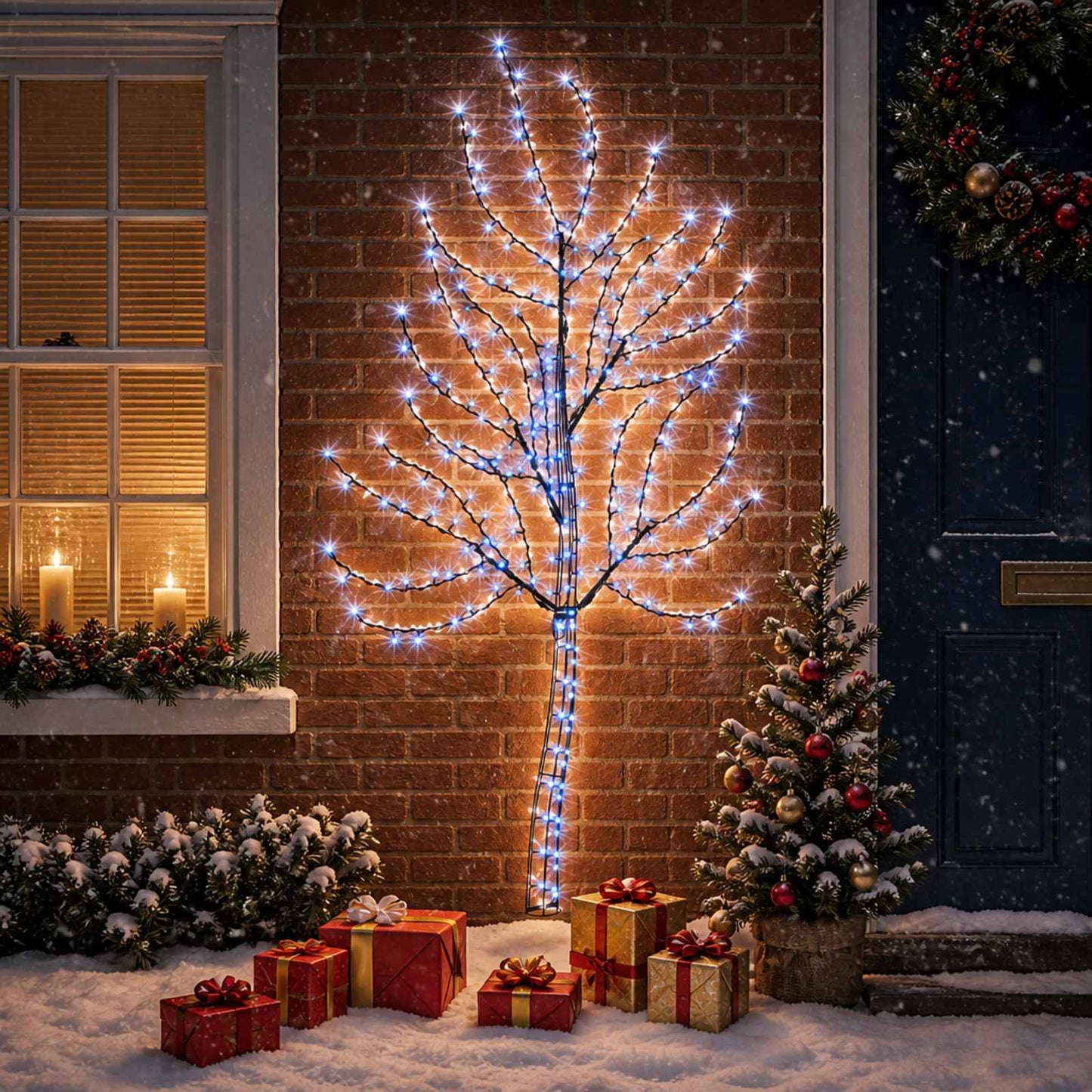 vidaXL LED χριστουγεννιάτικο δέντρο τοίχου 180 εκ. 200 LED Μπλε Ατσάλι