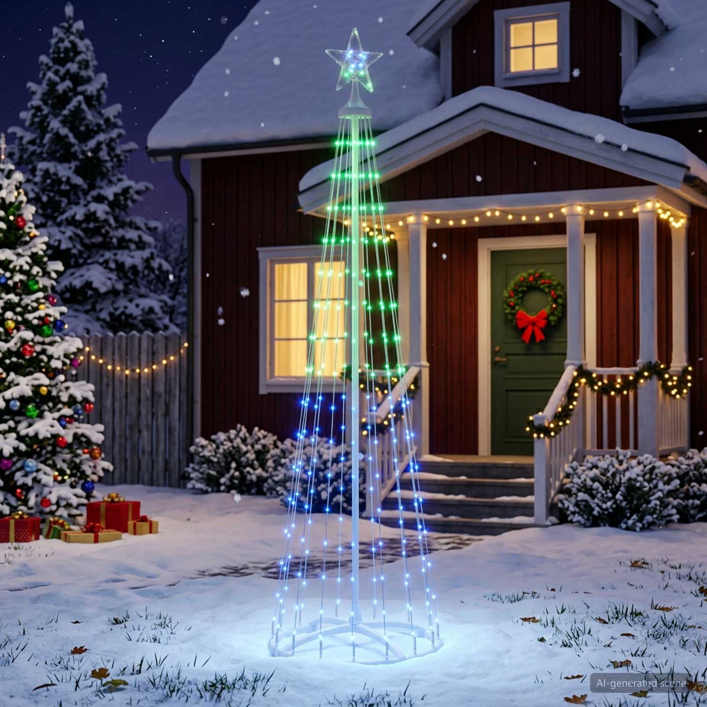 vidaXL Χριστουγεννιάτικο δέντρο κώνος LED 180 εκ. 250 LED RGB Ατσάλι