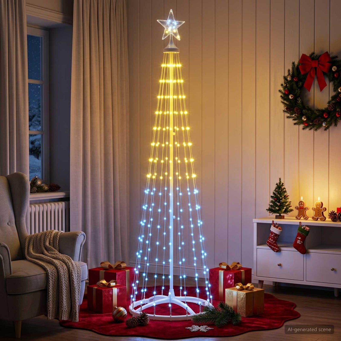 vidaXL Χριστουγεννιάτικο δέντρο κώνος LED 180 εκ. 250 LED RGB Ατσάλι