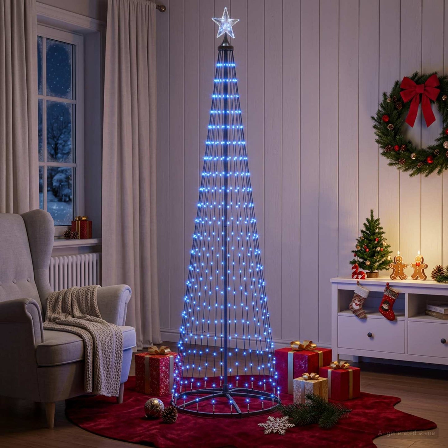 vidaXL Χριστουγεννιάτικο δέντρο κώνος LED 250 εκ. 470 LED Μπλε Ατσάλι