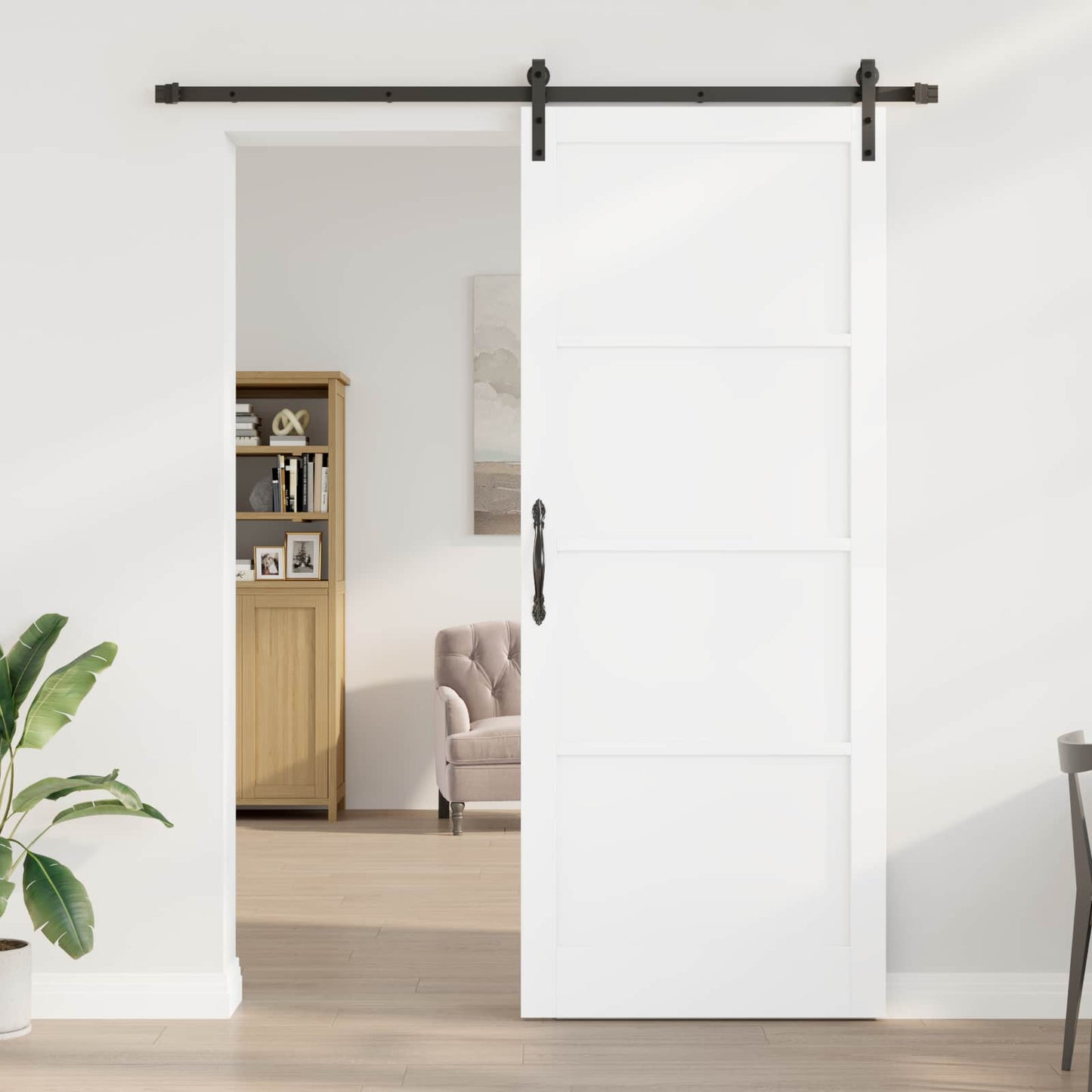 vidaXL Συρόμενη Πόρτα 93 x 232 cm Επεξεργασμένο Ξύλο Λευκό και Μαύρο