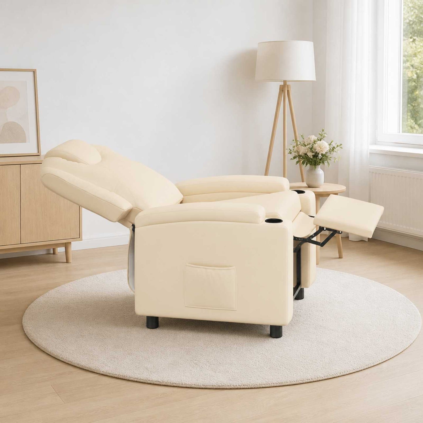 vidaXL Ανακλινόμενη πολυθρόνα Κρεμ 75 x 95 x 106 εκ. Ύφασμα