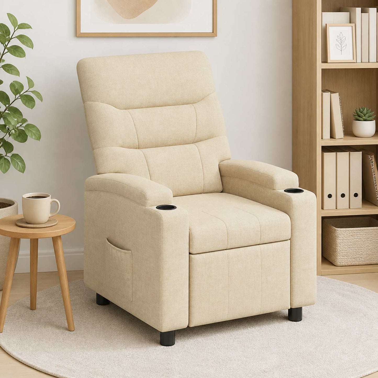 vidaXL Ανακλινόμενη πολυθρόνα Κρεμ 75 x 95 x 103 cm Ύφασμα