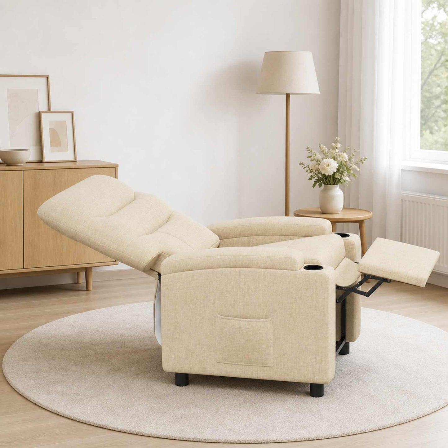 vidaXL Ανακλινόμενη πολυθρόνα Κρεμ 75 x 95 x 103 cm Ύφασμα