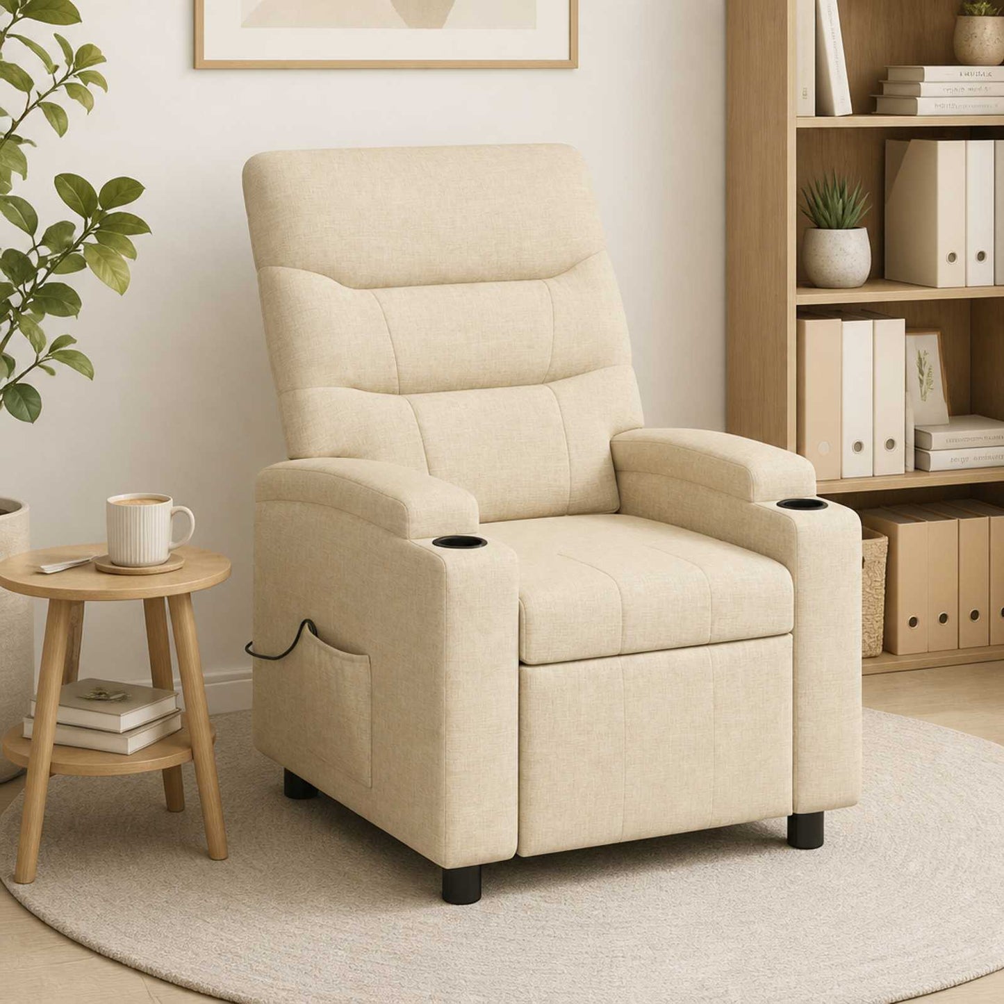 vidaXL Ανακλινόμενη Πολυθρόνα Μασάζ Κρεμ 75 x 95 x 103 cm Ύφασμα