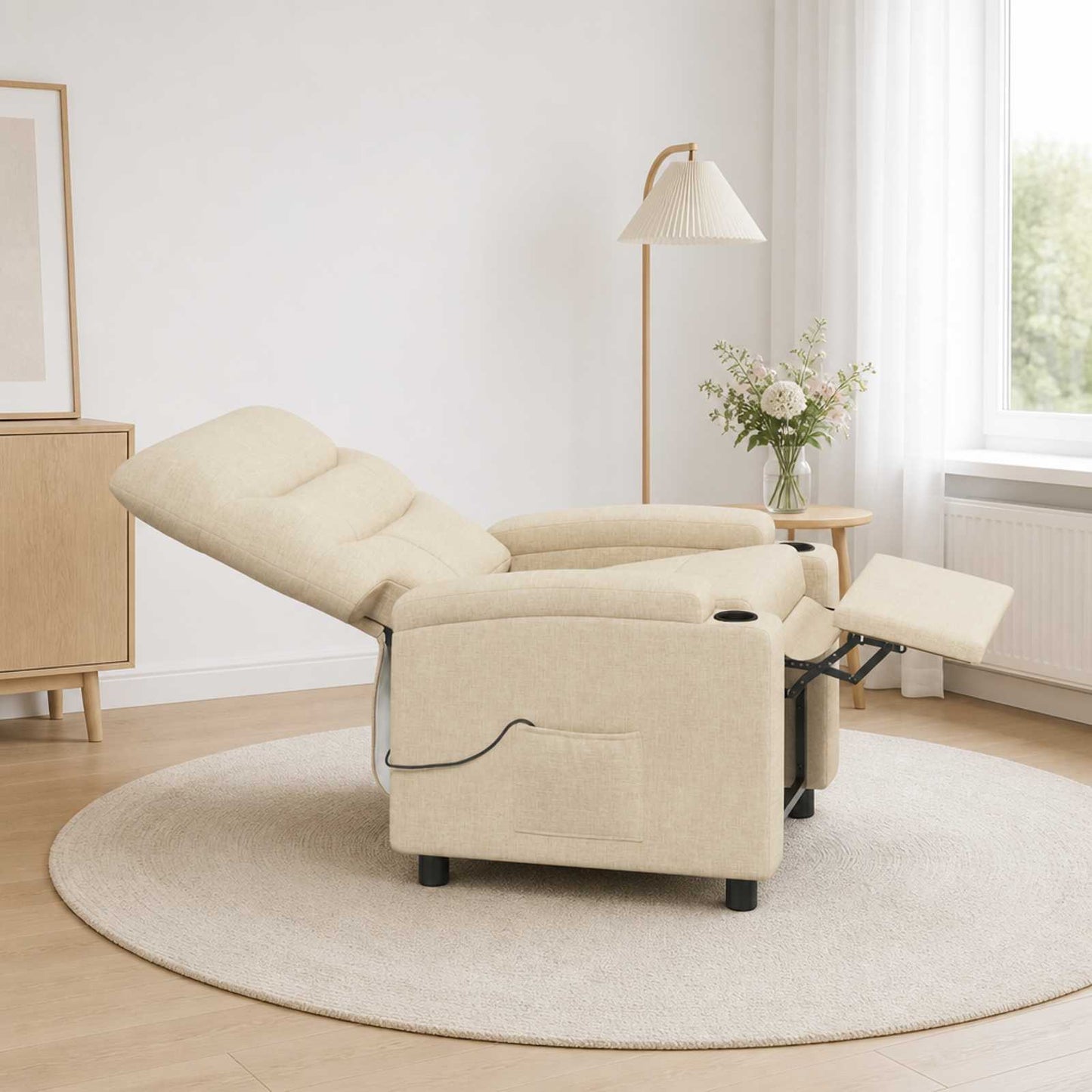 vidaXL Ανακλινόμενη Πολυθρόνα Μασάζ Κρεμ 75 x 95 x 103 cm Ύφασμα