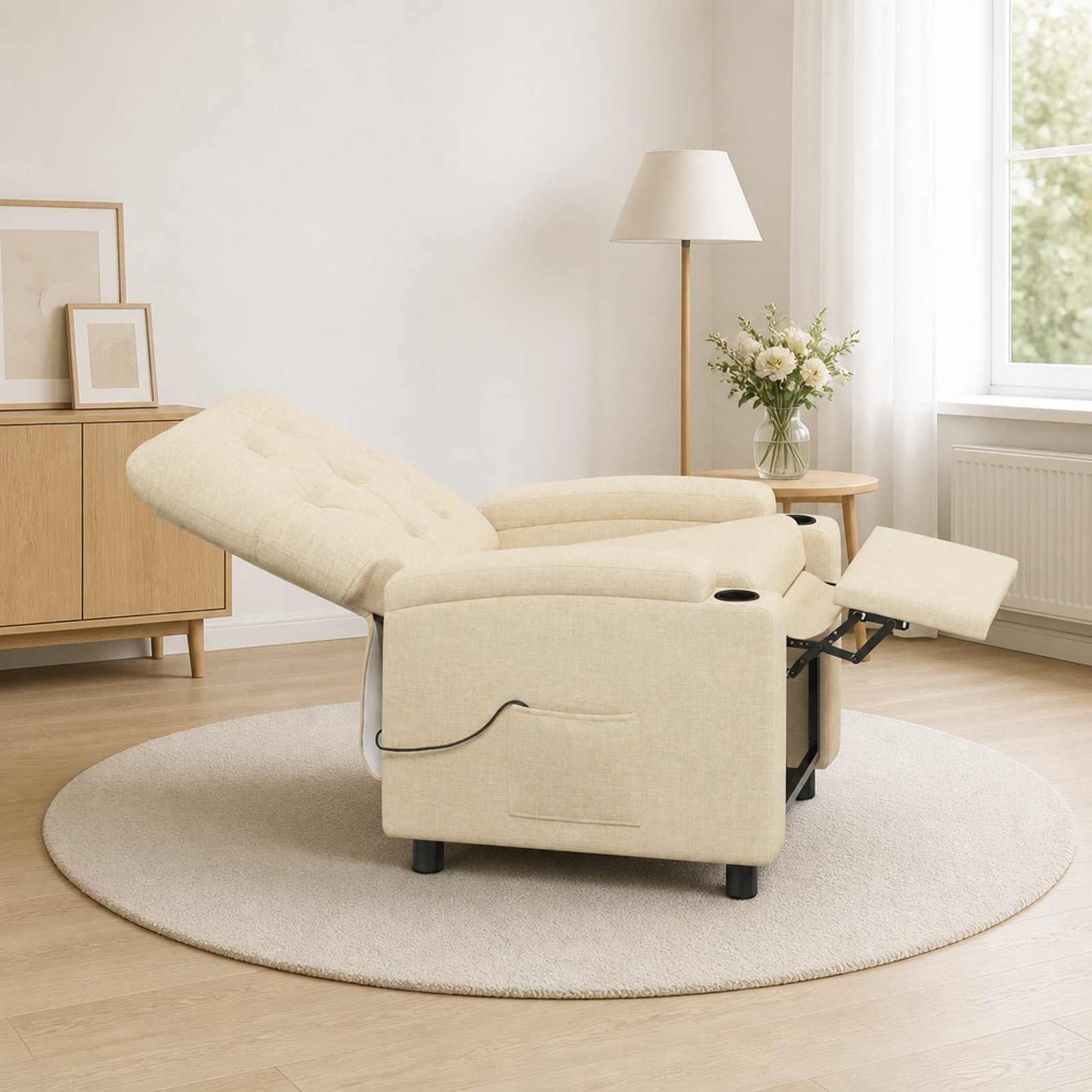 vidaXL Ανακλινόμενη Πολυθρόνα Μασάζ Κρεμ 75 x 95 x 101 cm Ύφασμα