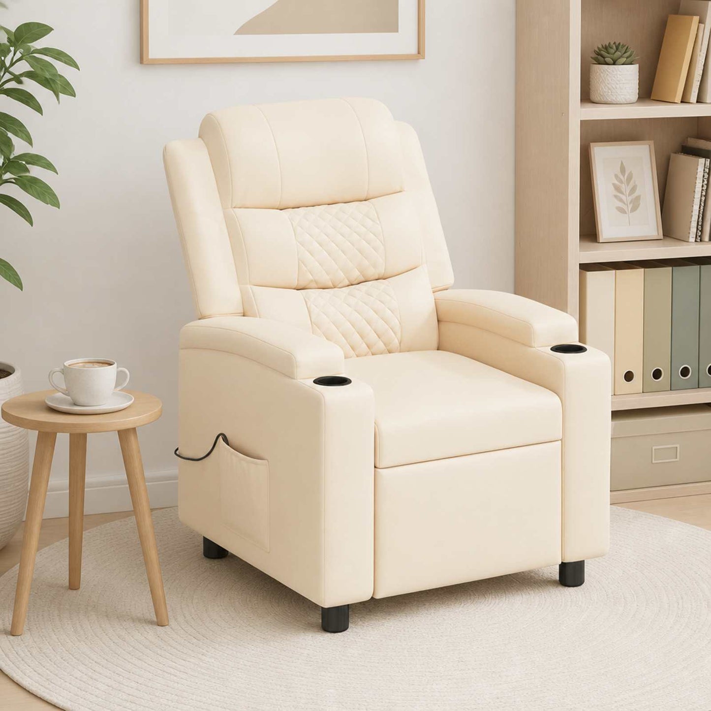 vidaXL Ανακλινόμενη Πολυθρόνα Μασάζ Κρεμ 75 x 93 x 98 cm Ύφασμα