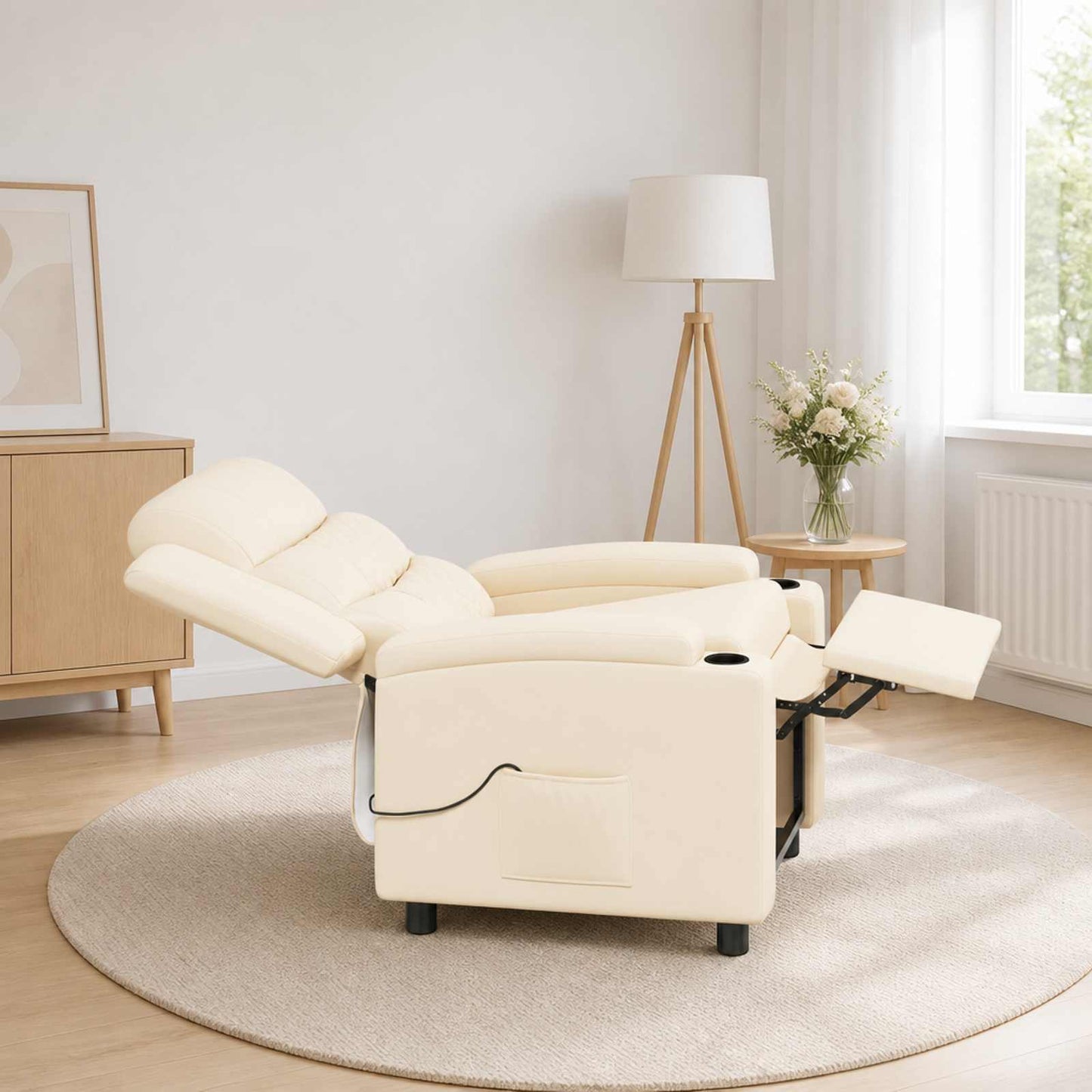 vidaXL Ανακλινόμενη Πολυθρόνα Μασάζ Κρεμ 75 x 93 x 98 cm Ύφασμα