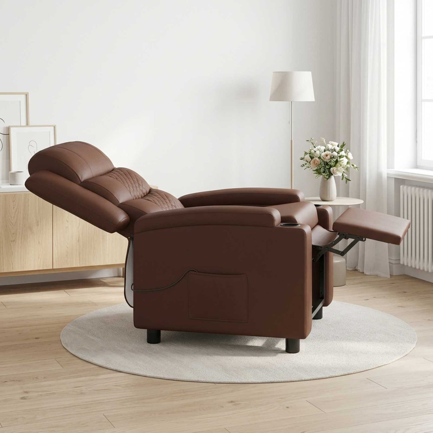 vidaXL Ανακλινόμενη Πολυθρόνα Μασάζ Καφέ 75 x 93 x 98 cm Ύφασμα