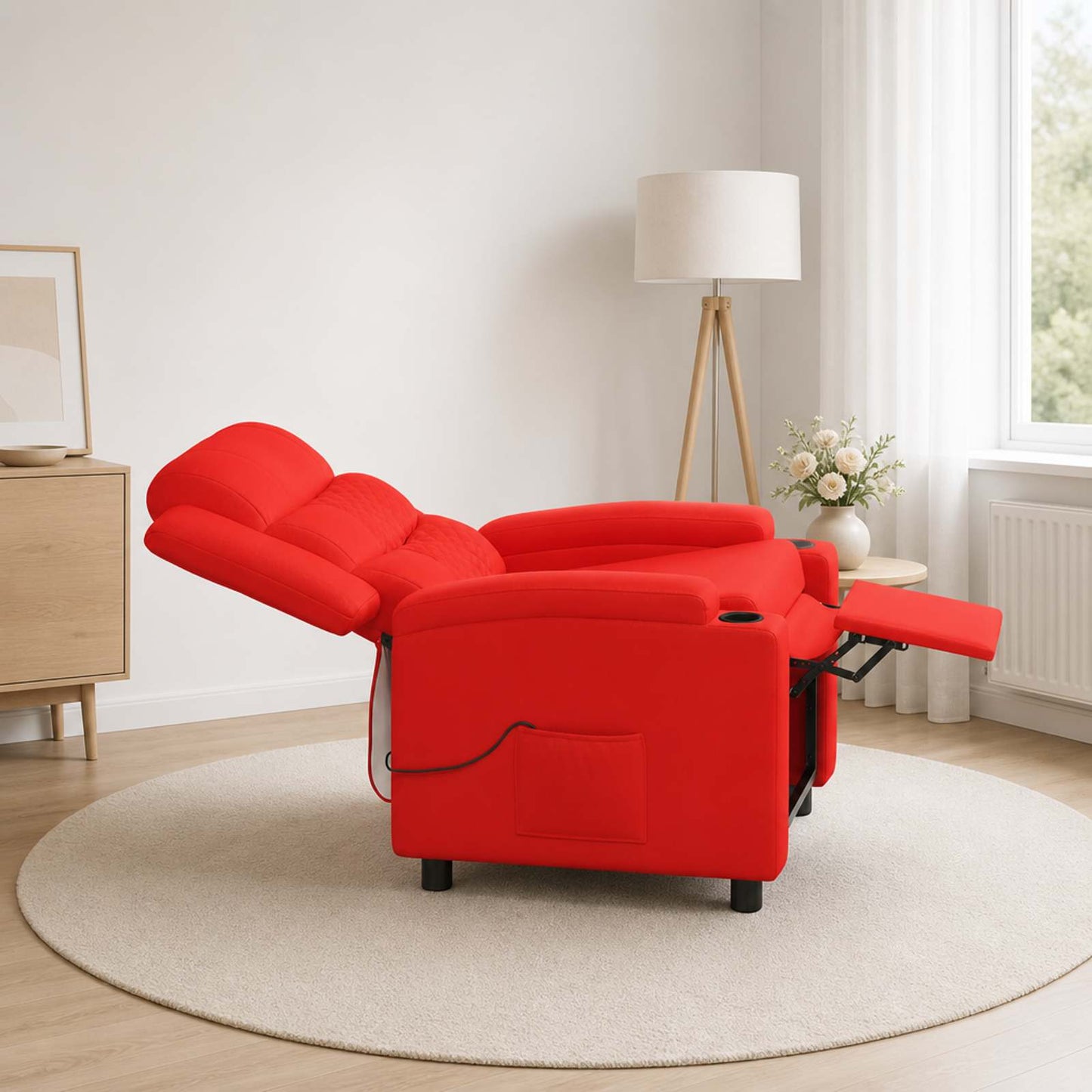 vidaXL Ανακλινόμενη Πολυθρόνα Μασάζ Κόκκινο 75 x 93 x 98 cm Ύφασμα