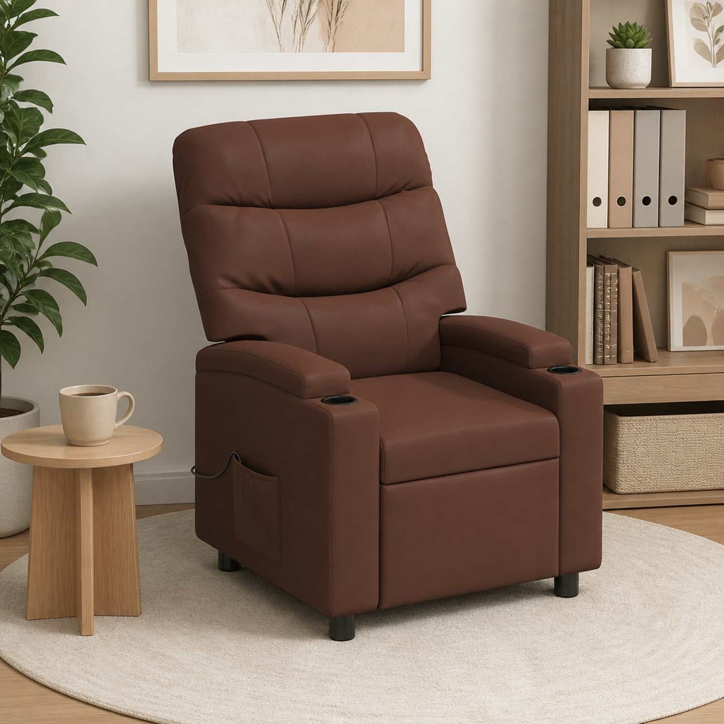 vidaXL Ανακλινόμενη Πολυθρόνα Μασάζ Καφέ 75 x 93 x 102 cm Ύφασμα