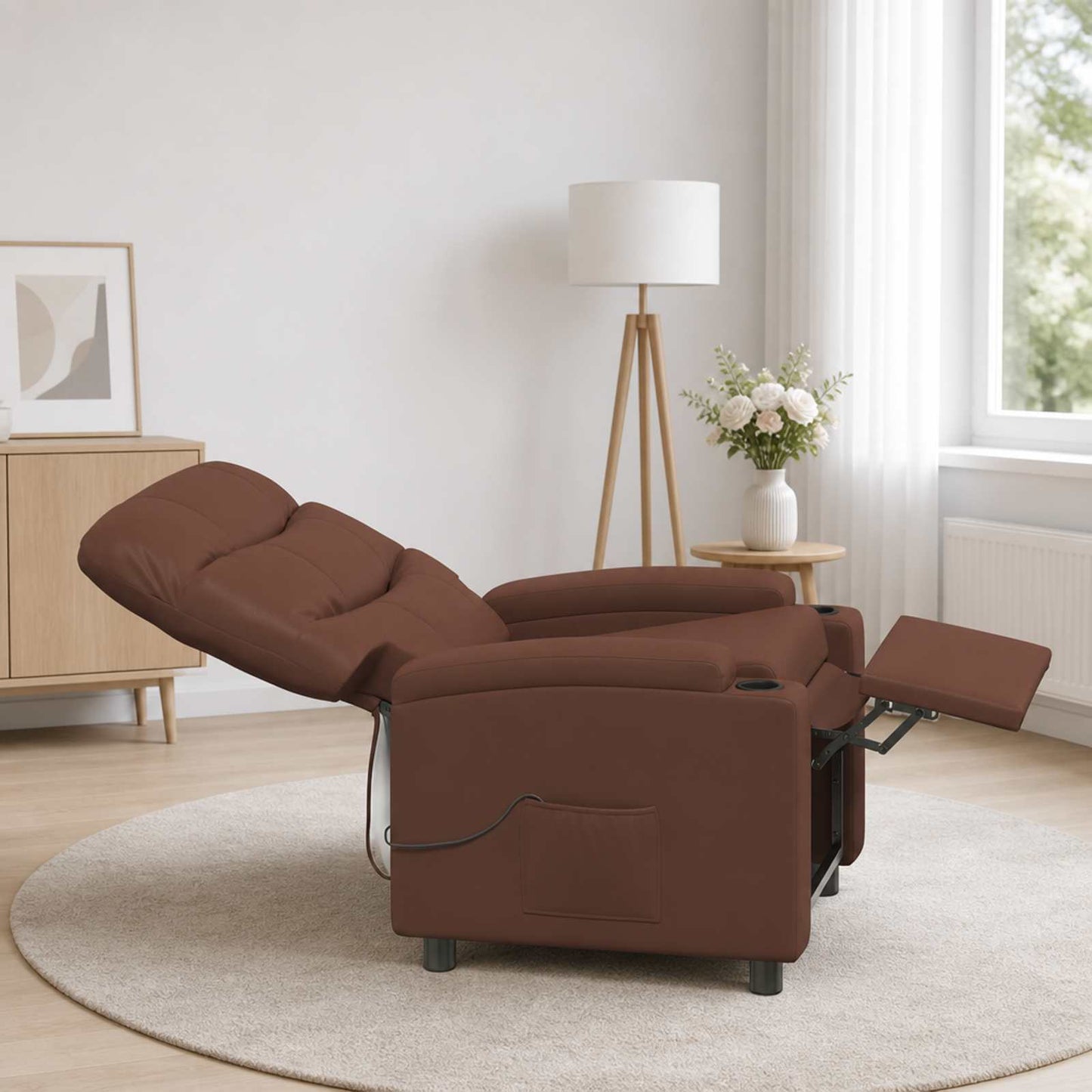 vidaXL Ανακλινόμενη Πολυθρόνα Μασάζ Καφέ 75 x 93 x 102 cm Ύφασμα
